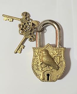 PARIJAT HANDICRAFT Brass Sparrow Design Decors Bird Design Decoration Lock keyed Padlock Combination Security Lock.
