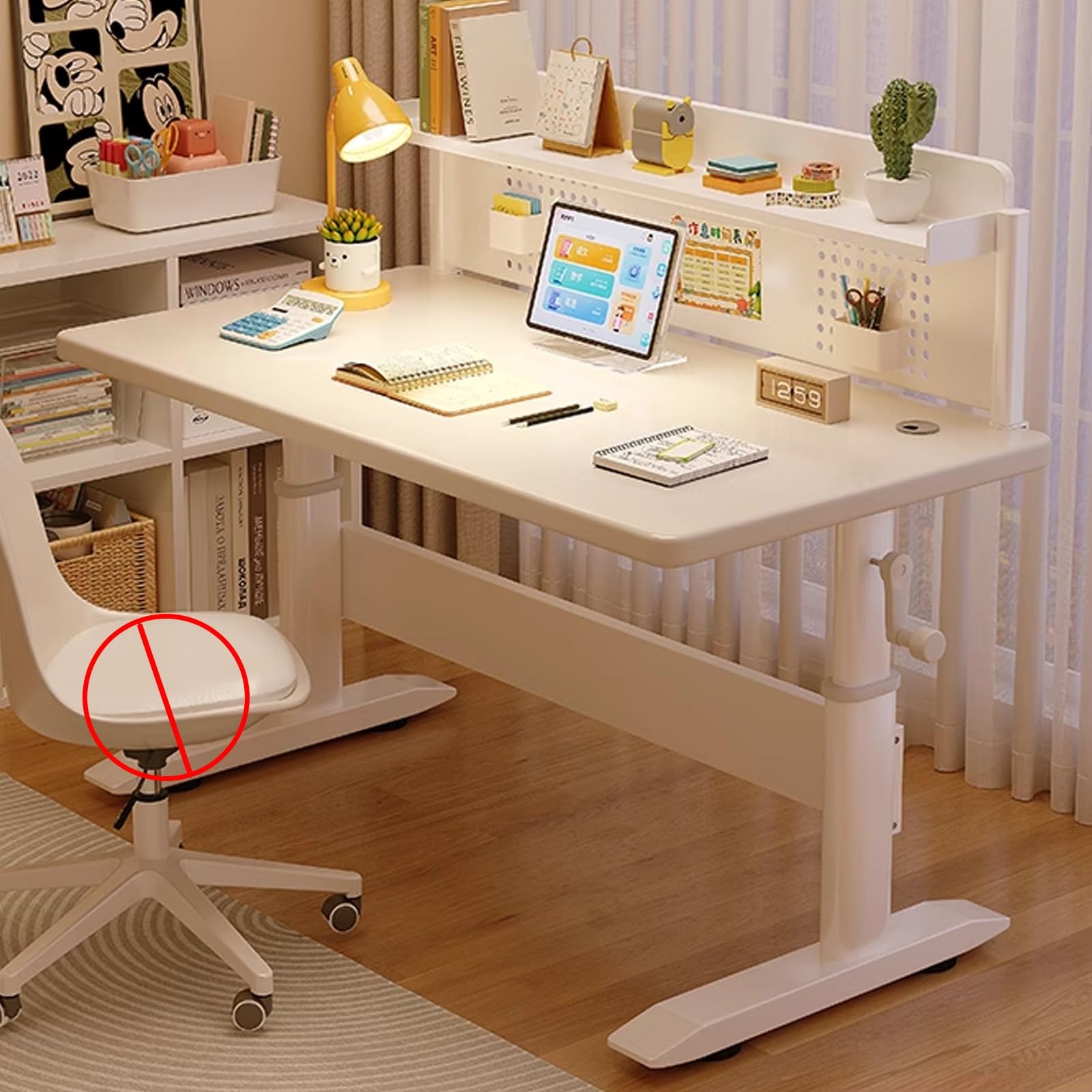 MYUYEE Adjustable White Sit Stand Desk With Removable Bookshelf - Spacious Desk With Footrests - Easy To Install Standing Desk (47.2In)