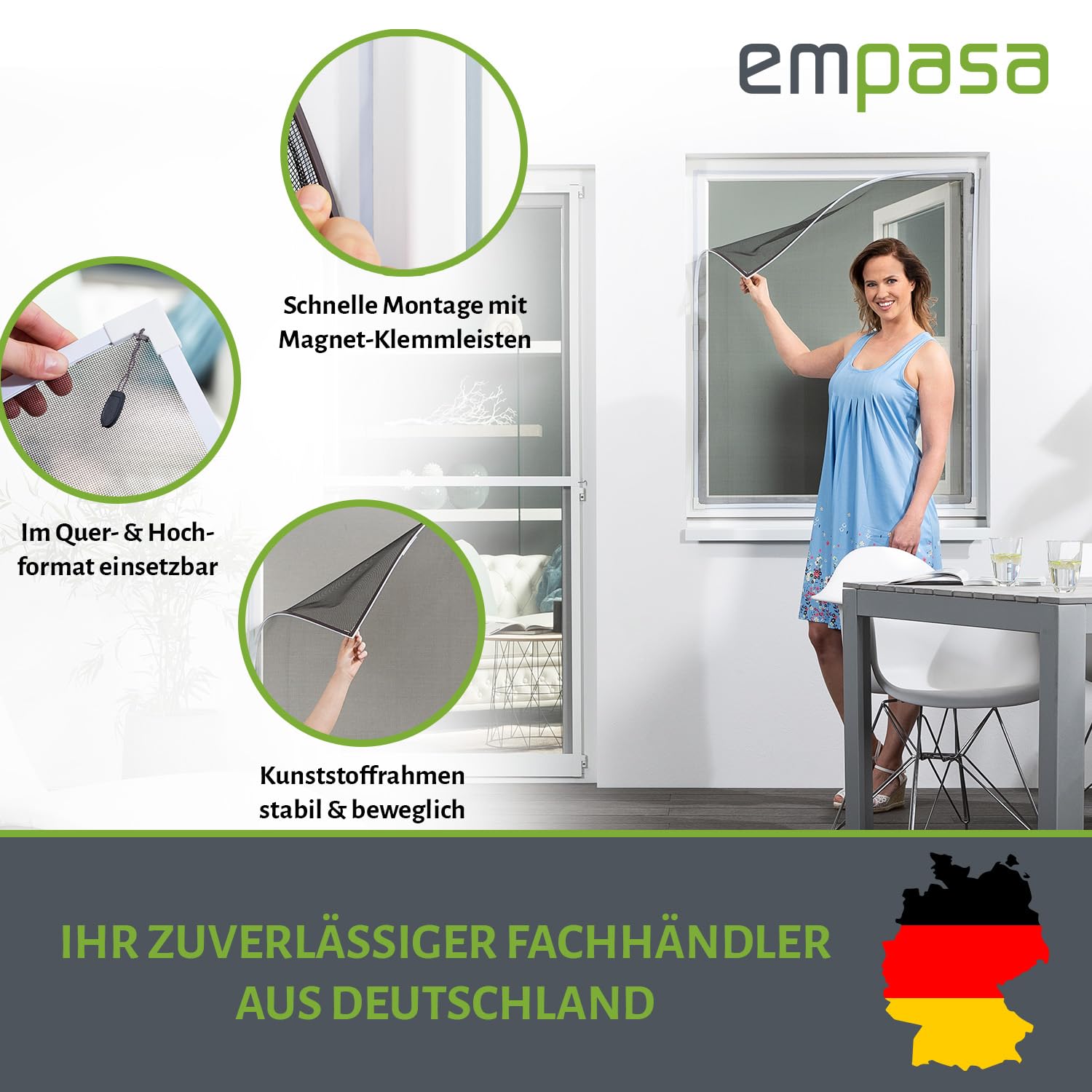 empasa Fliegengitter Magnet Fenster 'EASY 2.0' selbstklebendes Magnetfenster Insektenschutz flexibler Magnetrahmen mit umlaufendem Magnetstreifen, Farbe:weiß, Größe:60 x 80 cm