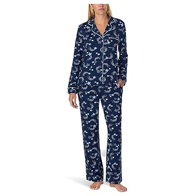 Kate Spade New York Brushed Sweater Knit Jersey Long Sleeve Notch Long Pajama Set Women