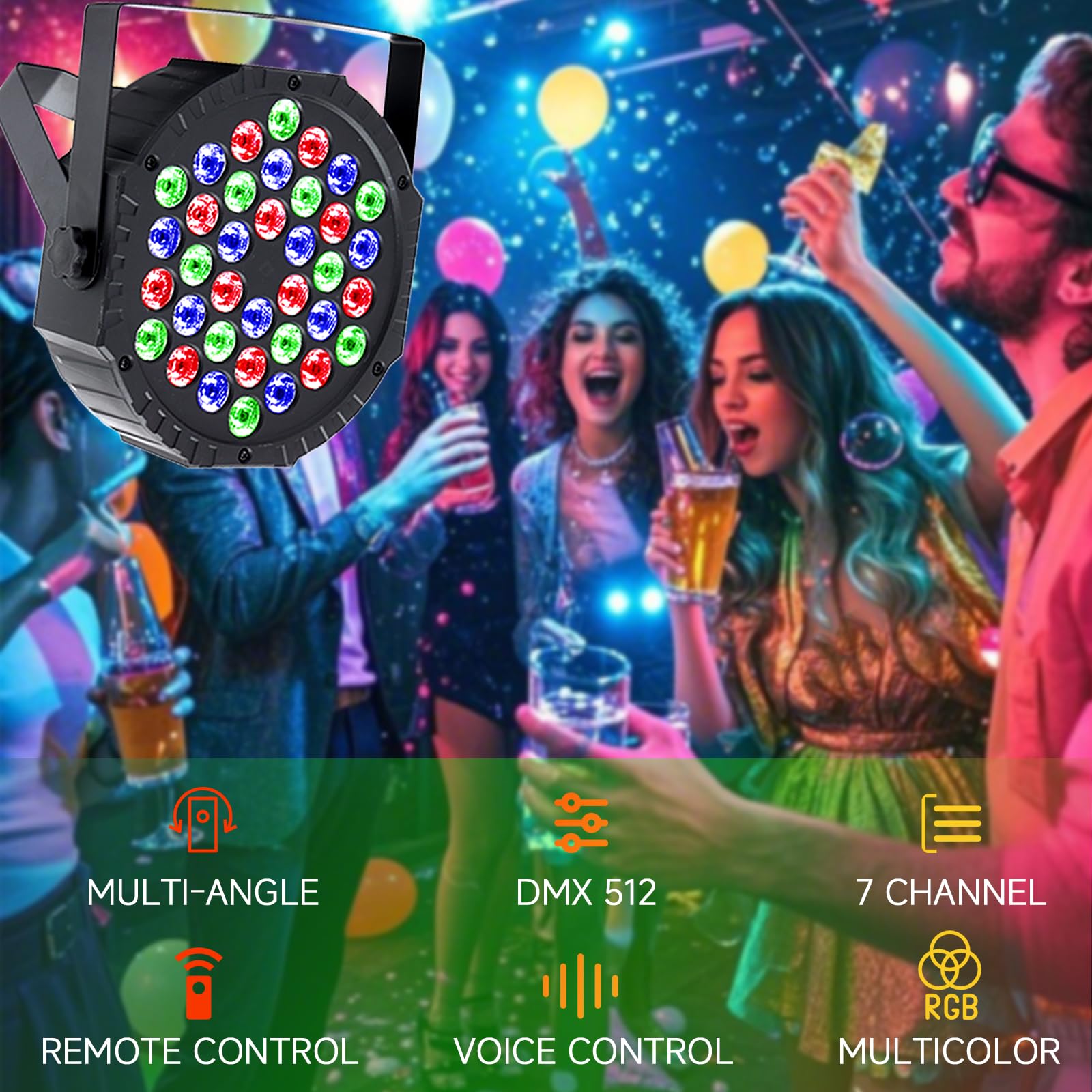 Luces LED par con control DMX, luz de escenario DJ RGB 36 luces LED con control remoto activado por sonido, iluminación de escenario DJ interior para Navidad, boda, fiesta, discoteca, club