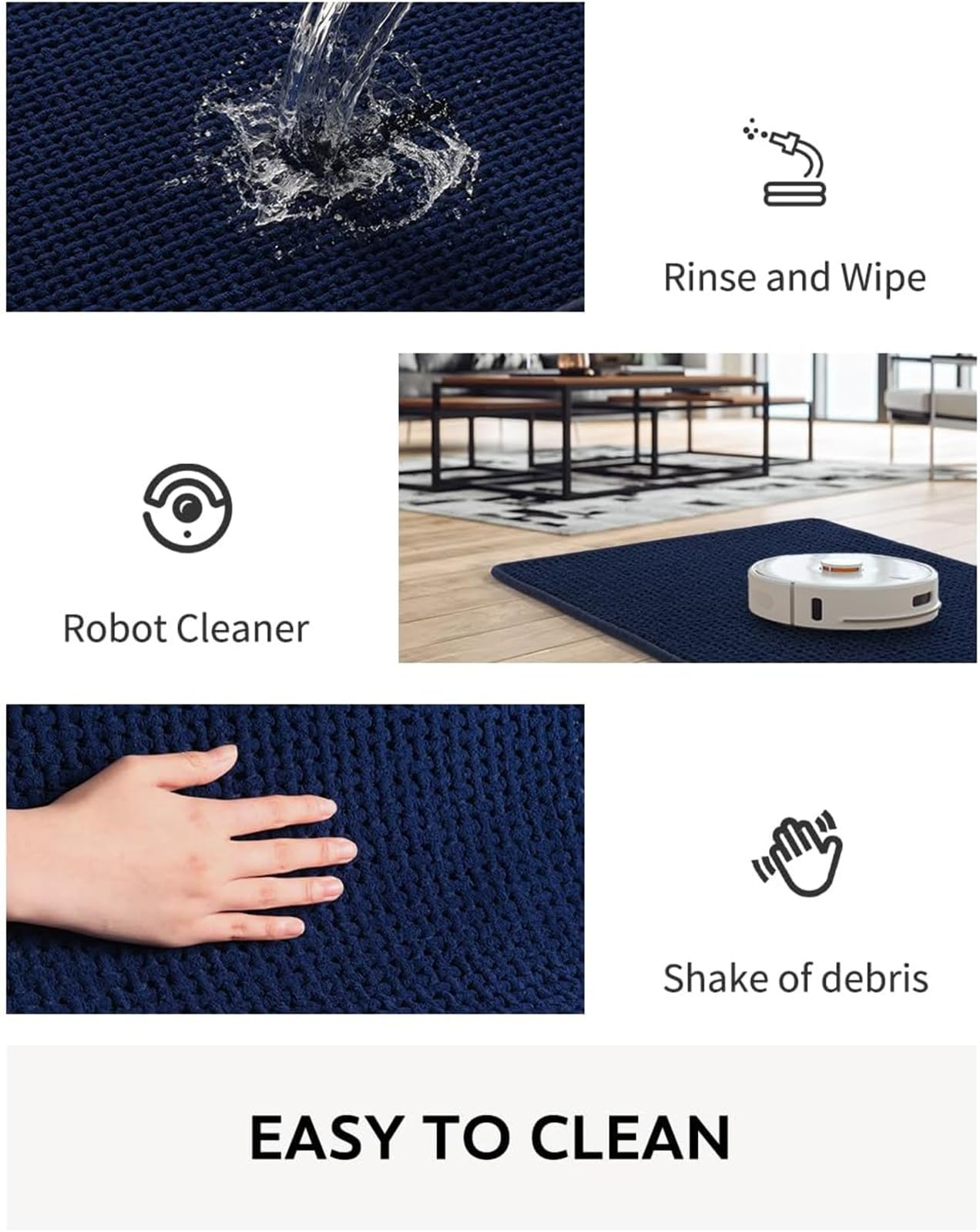 LINGKY Alfombra de Baño Antideslizante y Absorbente, Alfombrilla Baño Secado Rapido, Alfombrilla para Bañera y Ducha Extra Suave y Súper Cómoda de Microfibras de Chenilla (Azul Oscuro,60x160 cm)