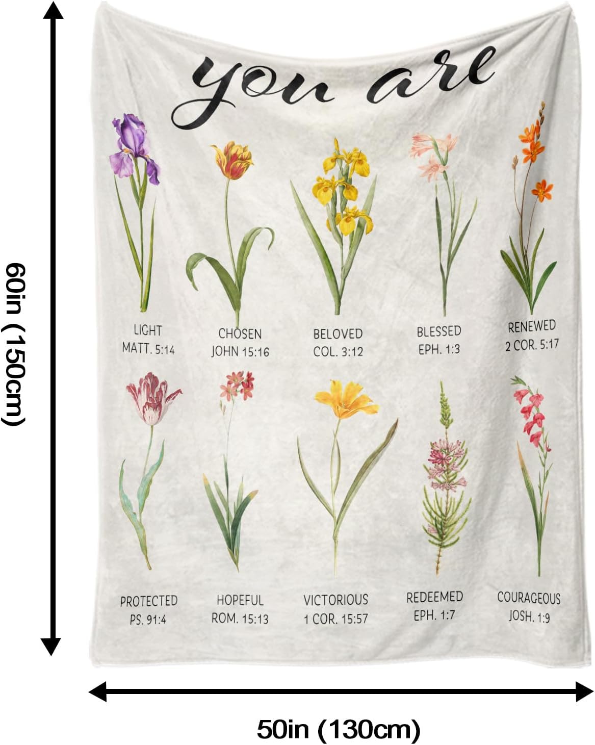 Christian Flower Throw Blanket Birthday Gifts Scripture Art Blankets Inspiring Religious Gifts for Mom Wife Daughter Sister Friend Ultra Soft Microfiber Faith Decor (50''×60'', Flower)