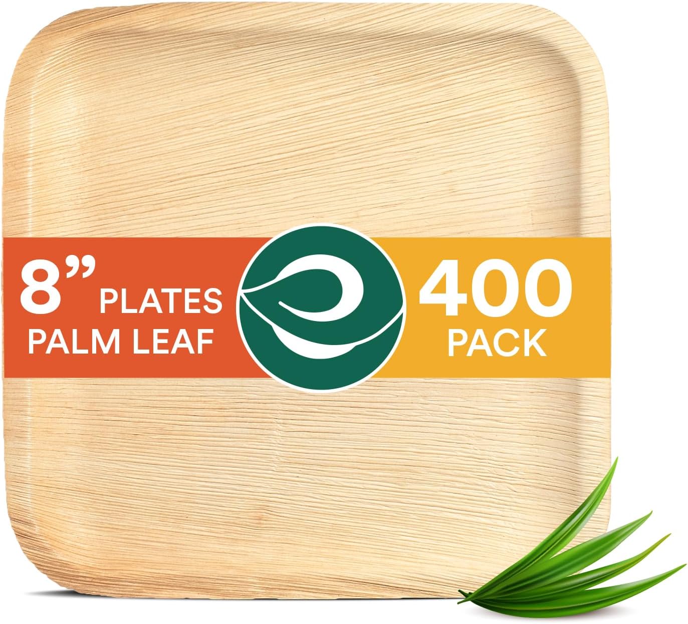 ECO SOUL Compostable 8 Inch Palm Leaf Square Plates (400 Count) Like Bamboo Plates | Biodegradable | Eco-Friendly, Microwave & Oven Safe