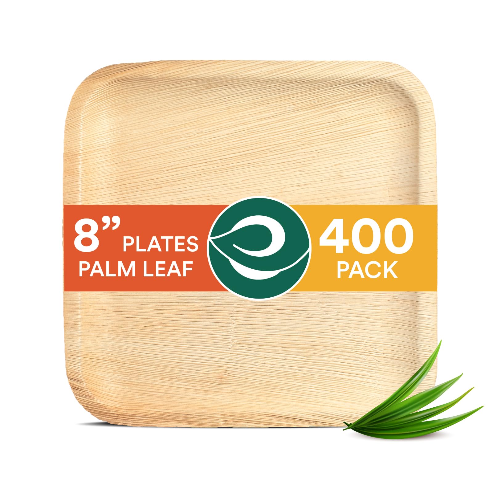 ECO SOUL Compostable 8 Inch Palm Leaf Square Plates (400 Count) Like Bamboo Plates | Biodegradable | Eco-Friendly, Microwave & Oven Safe