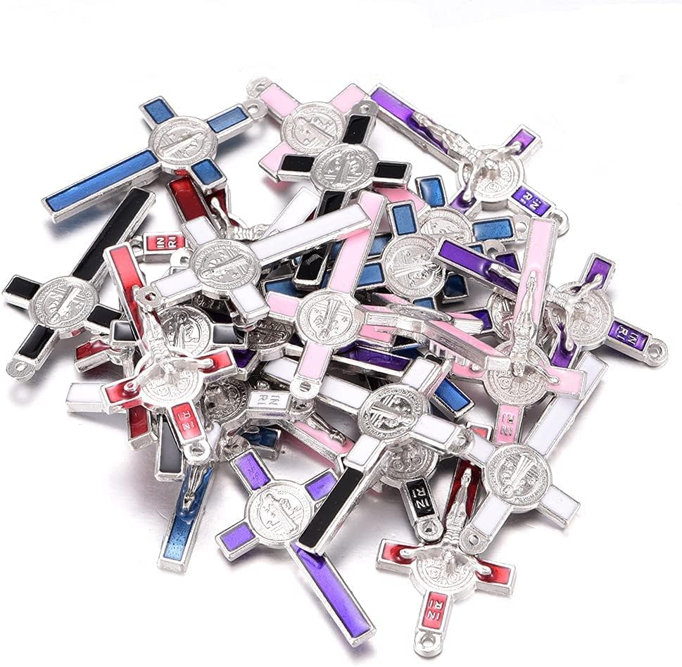 30pcs Mixed Silver Plated Enamel Cross Charm Pendant for DIY Jewelry Making Necklace DIY Jewelry Accessories 21mmx39.5mm (A625)