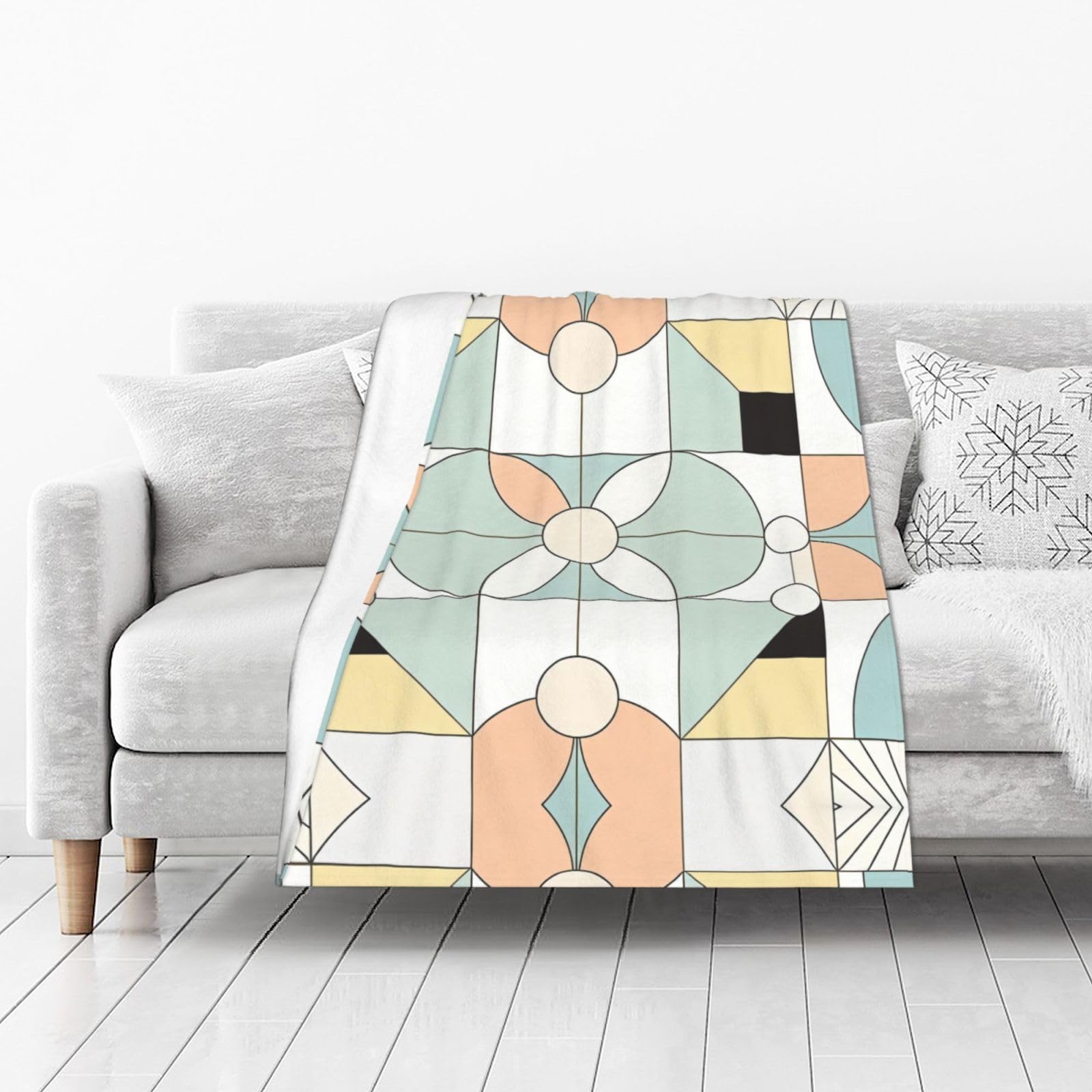 DUYIOKH Geometric Mosaic Design Print Thick Throw Blanket, Blanket for Couch Bed Warm Travel Blanket for Camping Movie Night