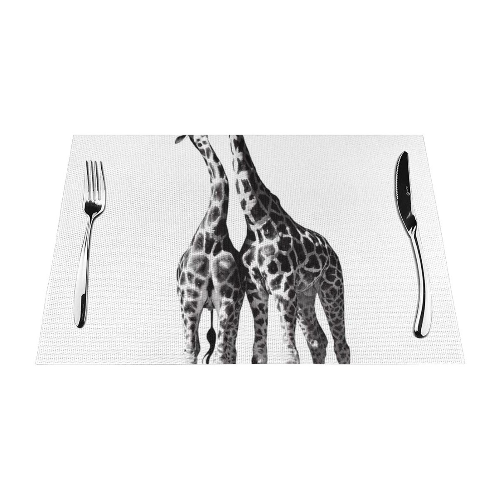 PVC Placemat Set of 4 PCS, 45x30 CM, African Giraffe Printed Non-Slip Heat Resistant Place Mats for Kitchen Dining Table Indoor Outdoor