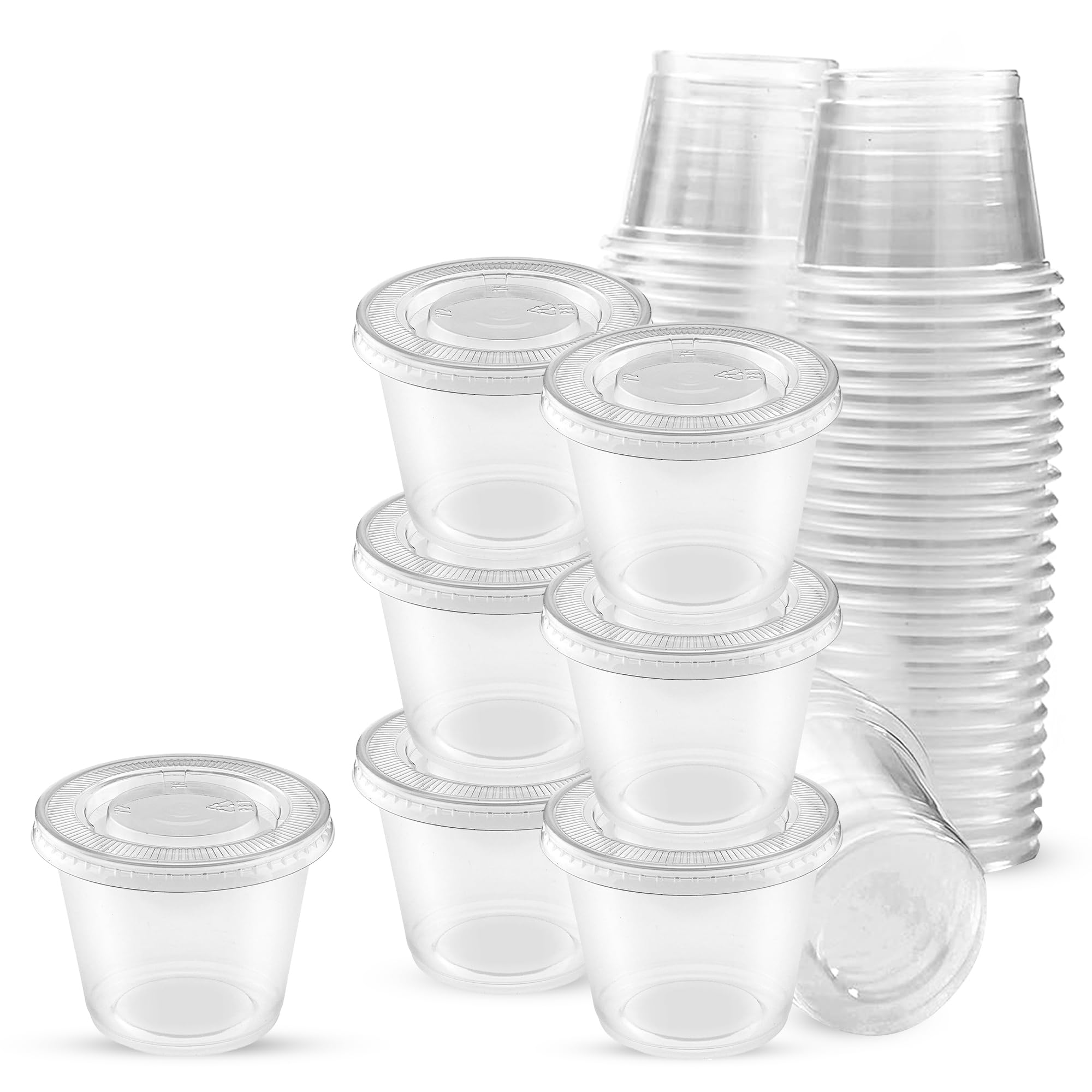 CHEF ROYALE 100pcs Disposable Shot Glasses - Clear Lids, 30ml, Ideal for All Events