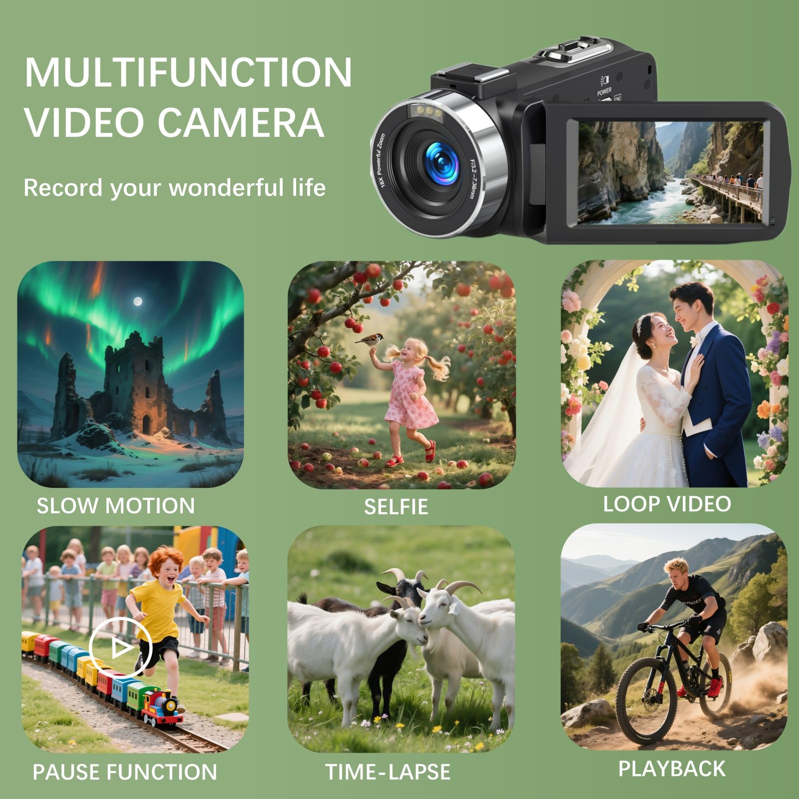 Videocamera 4K Videocamera 75MP YouTube Vlogging Camera Scheda SD 64G e 2 Batterie 18X Zoom Digitale Webcam Rotazione 270 Gradi Registrazione dello schermo durante la ricarica della videocamera per