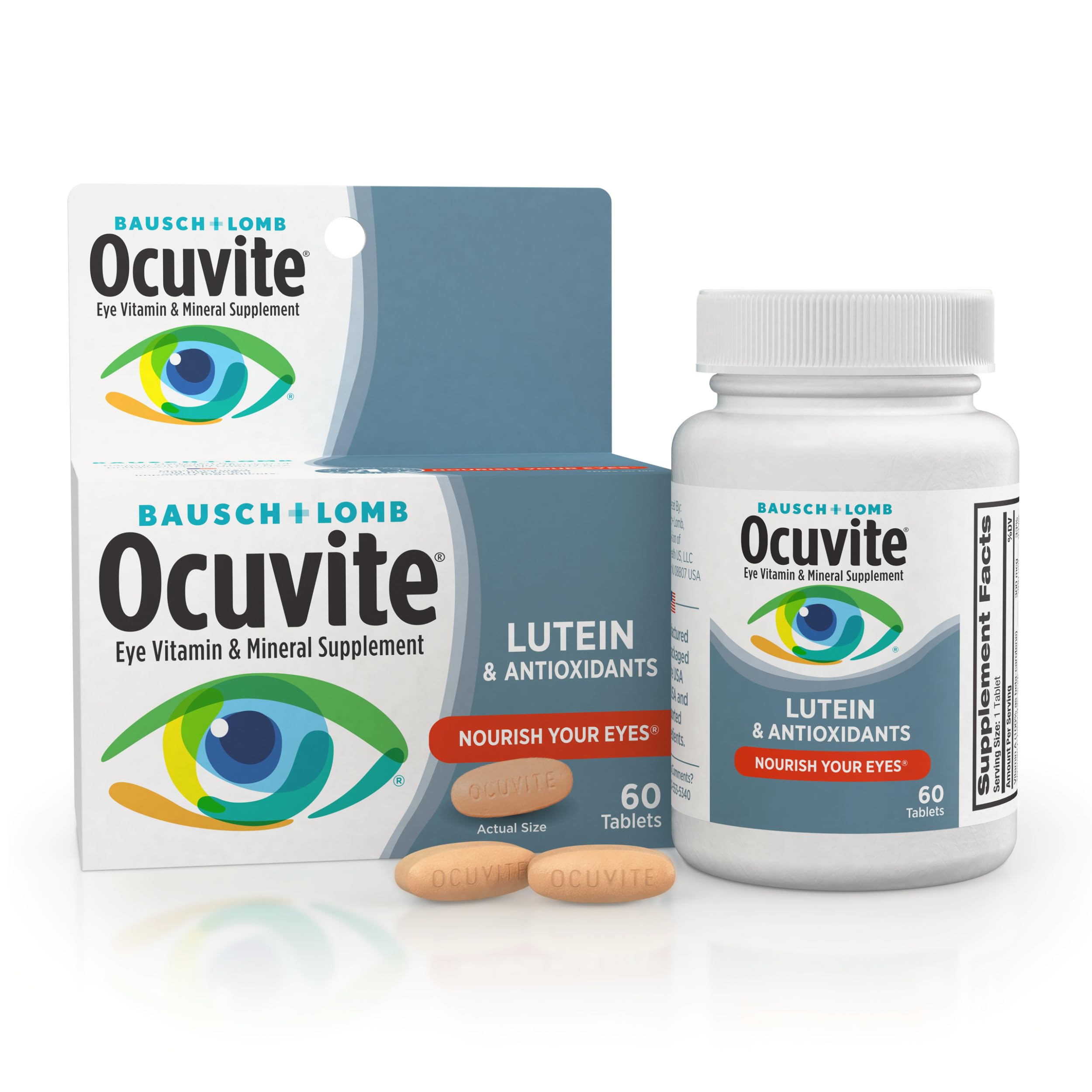 Ocuvite Bausch & Lomb Eye Vitamin & Mineral Supplement, Contains Zinc, Vitamins A, C, E, & Lutein, Pink, 60 Count