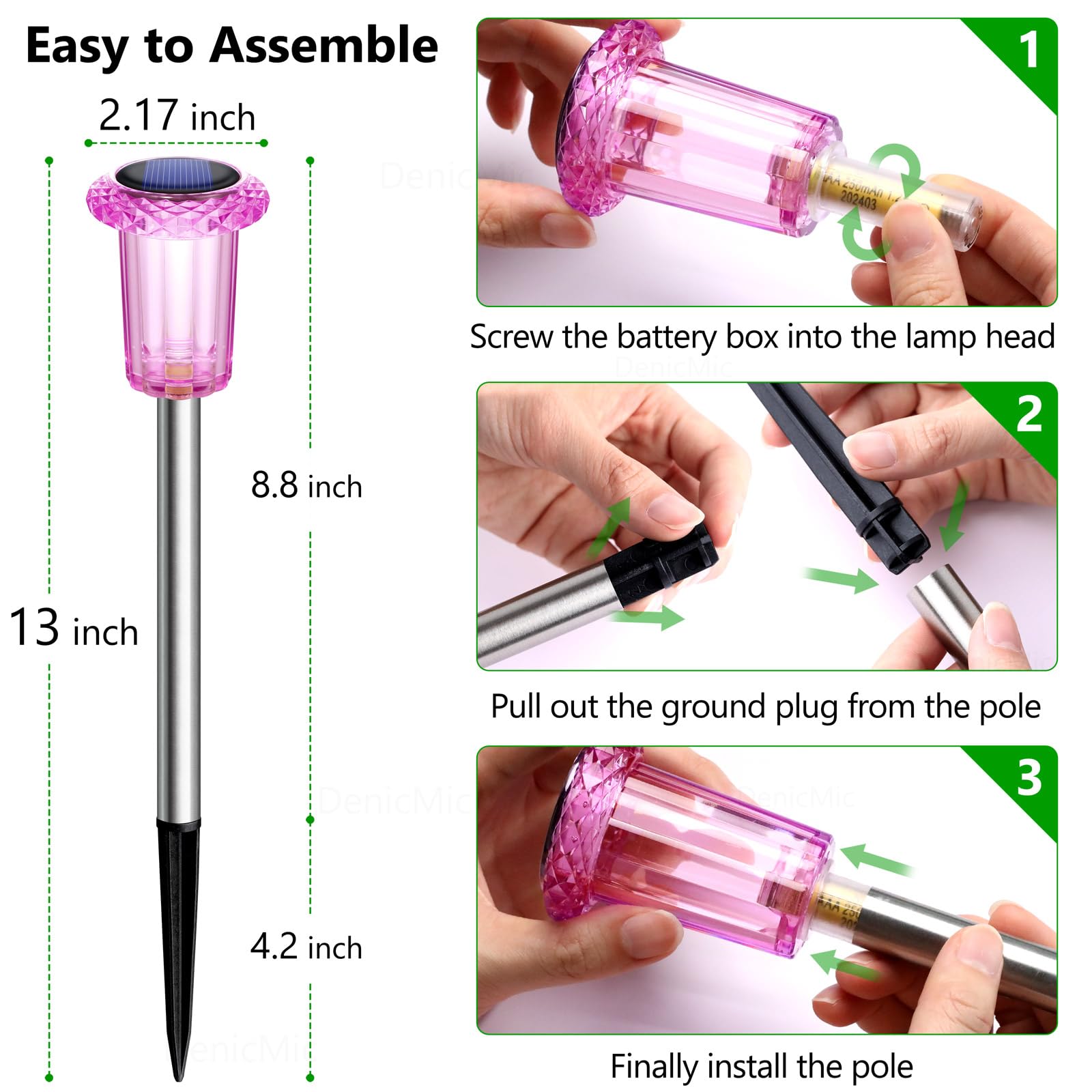 DenicMic Solar Outdoor Lights 10 Pack Pink LED Valentines/Mothers Day Decor view 3