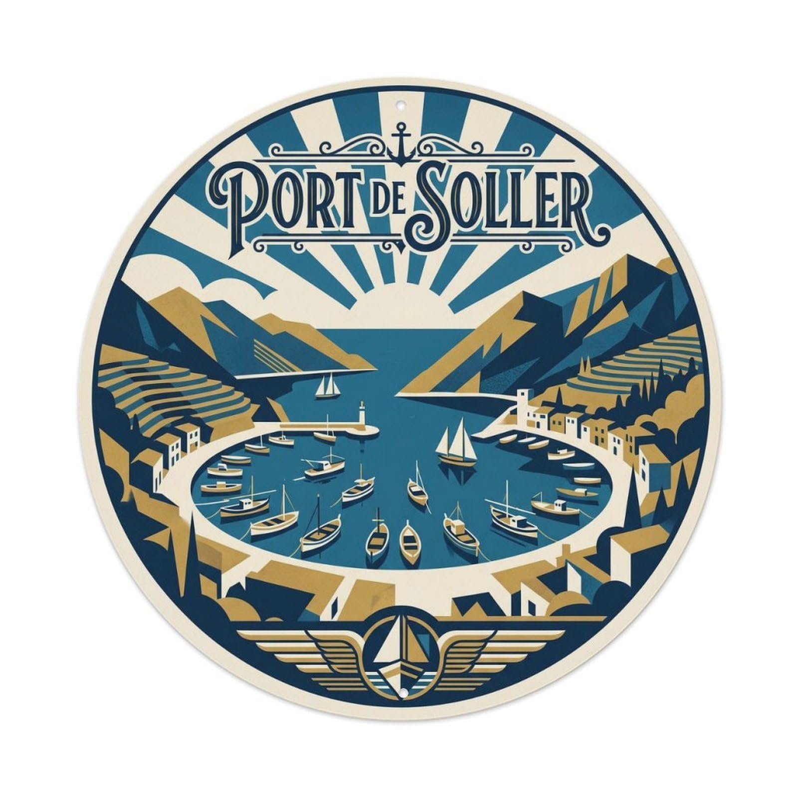 Mallorca Harbor De Soller Seaside Journey Village Metal Tin Sign
