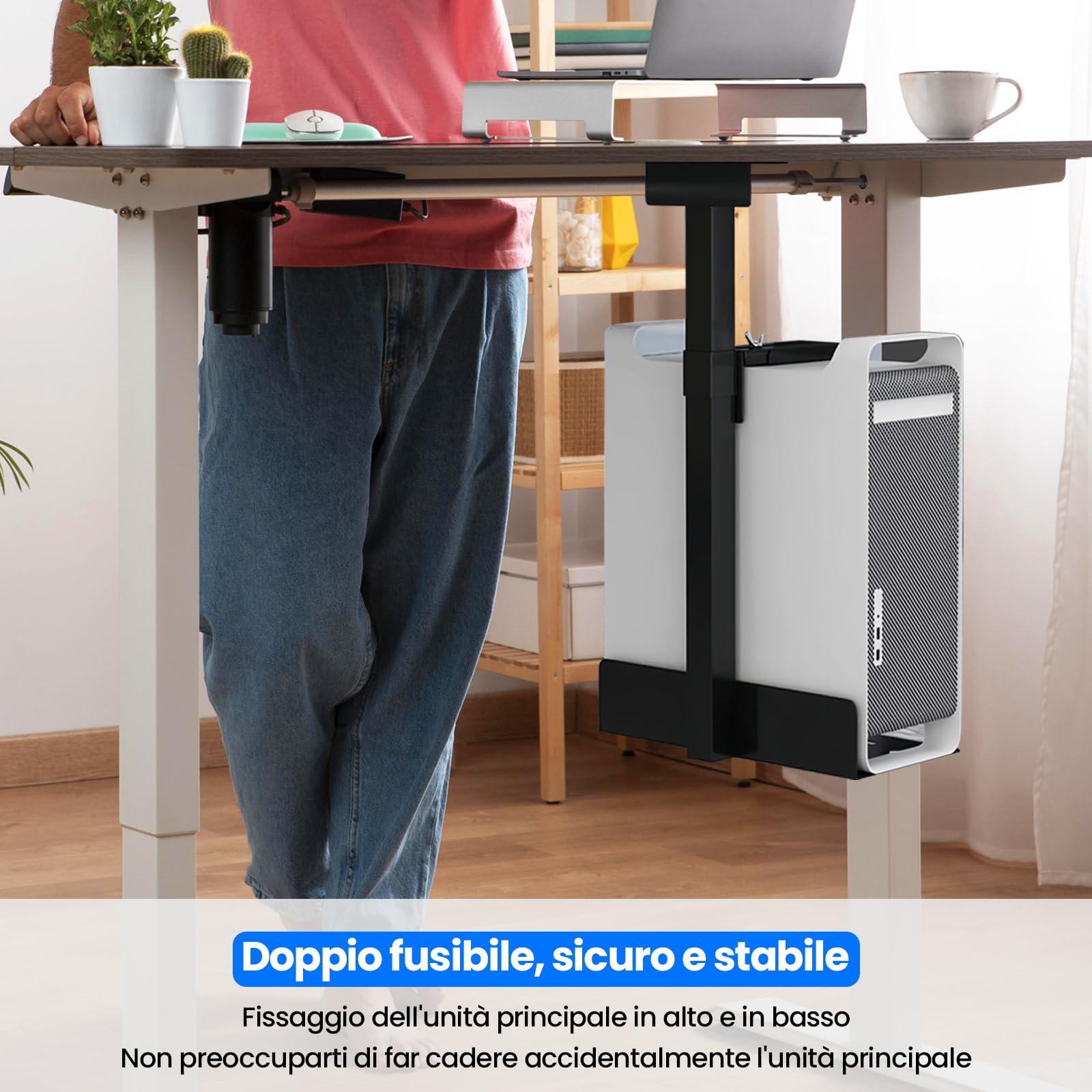 Supporto per PC sotto scrivania, scrivania regolabile in altezza, per la maggior parte delle case del computer, fino a 30 kg, altezza regolabile 50-530 mm, girevole a 360°