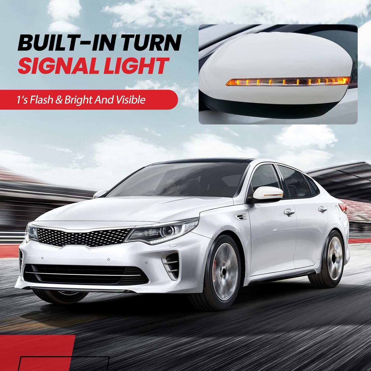 2014 2015 Left Driver Side Mirror Rear Door View Mirror Compatible with Kia Optima EX/LX/SX,with Manual Folding/Power Adjustment/Signal Light System/HD Glass,Replace KI1321175(White,6pins)