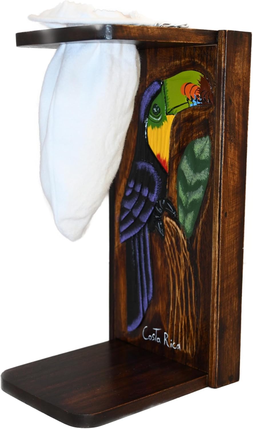 Chorreador Costa Rica Colorful Toucan Carved Wood Pour Over Coffee Dripper Stand - Manual Drip Maker Portable for Hand Drip Thru Cloth Sock Filter Handmade