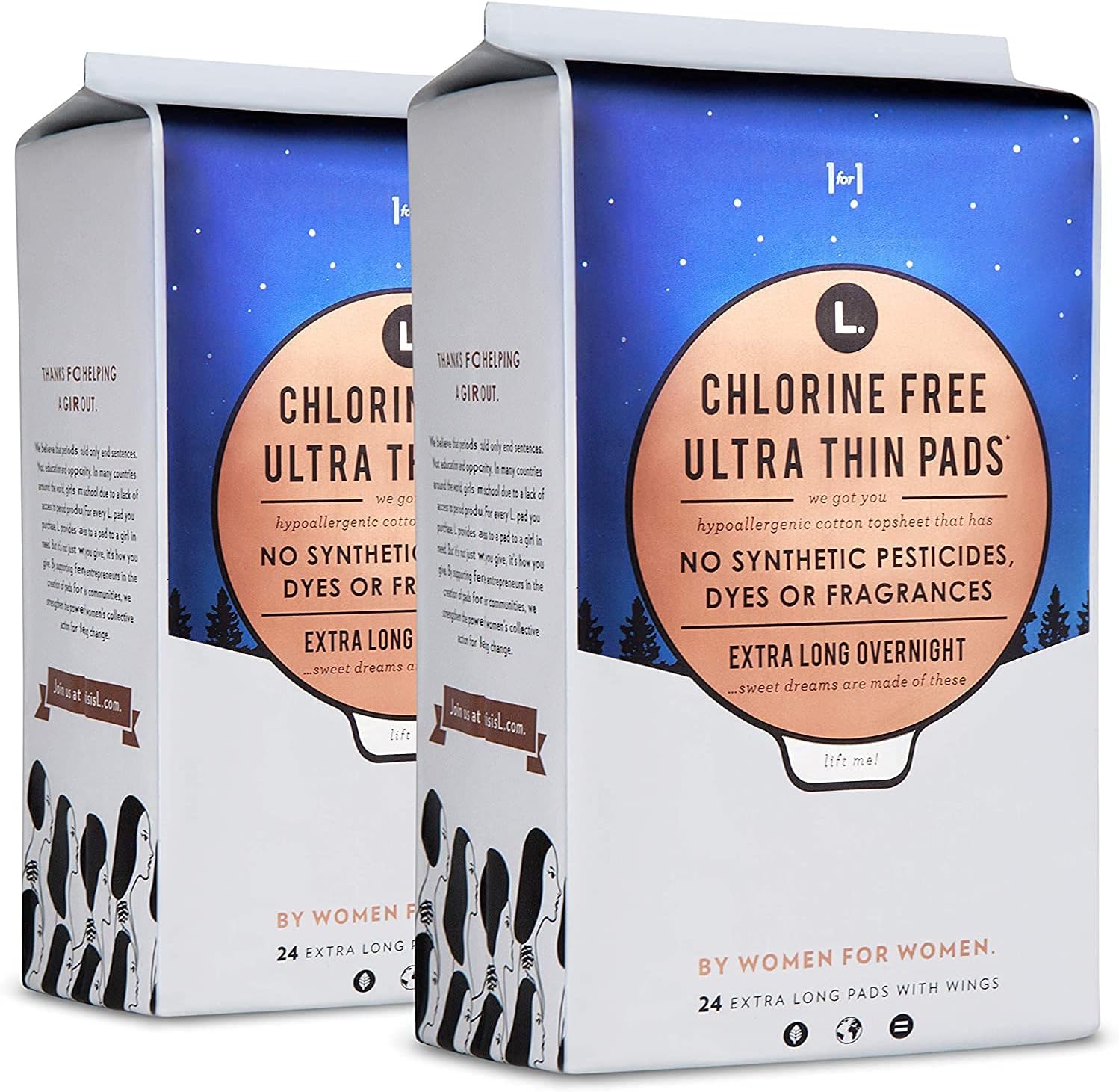 L. Organic Cotton & ChlorineFree Pads, ExtraLong Overnight Absorbency with Ultra