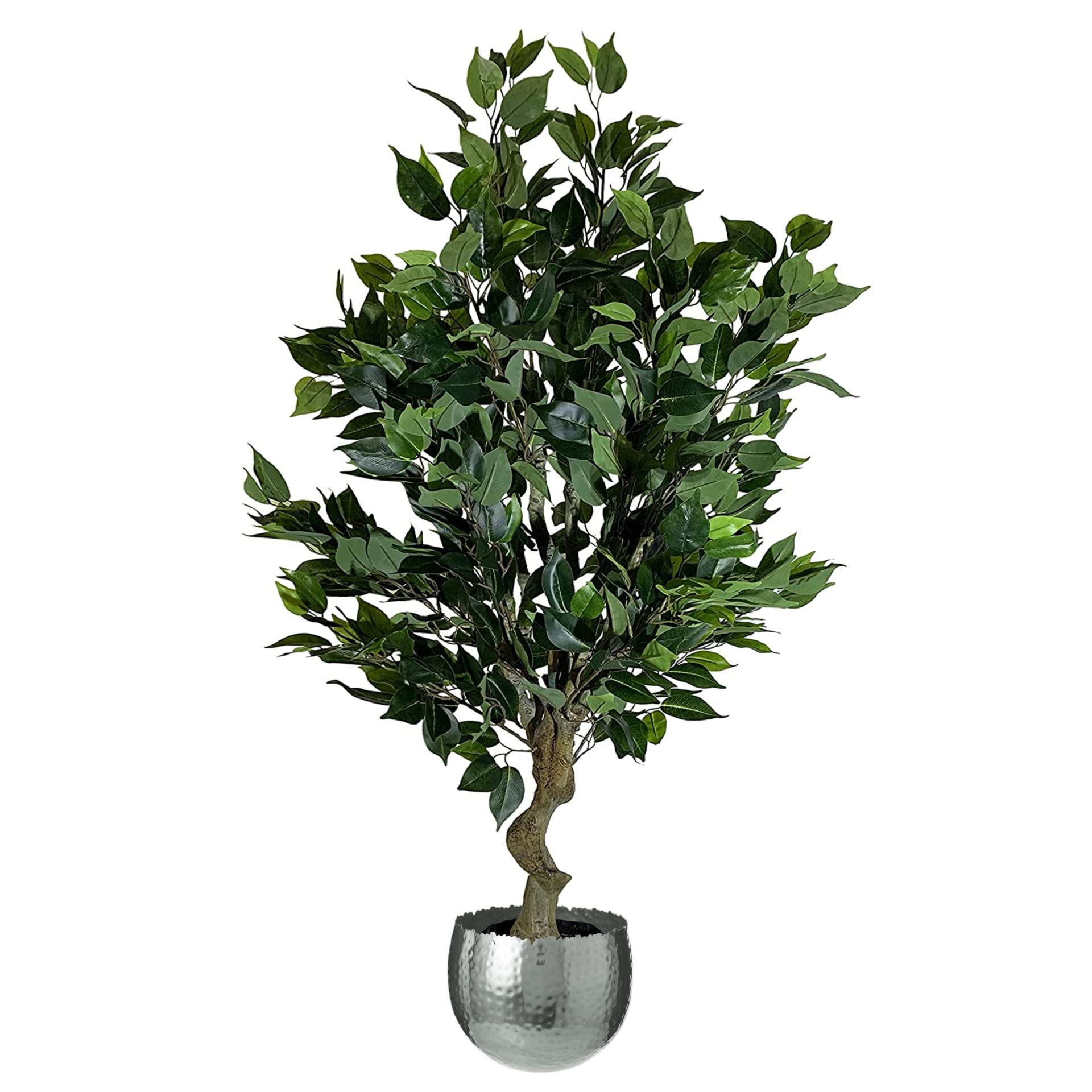 Leaf Realistic Artificial Tree with Planter, Mixed Materials, 100cm Bush Ficus Silver Curve