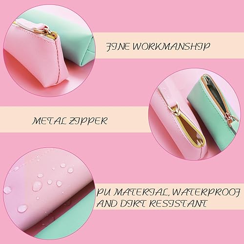 Miniatura 3 de TIESOME Estuche de cuero para lápices, 2 unidades, bonita bolsa delgada para lápices, bolsa pequeña para lápices, bolsa de artículos de papelería,