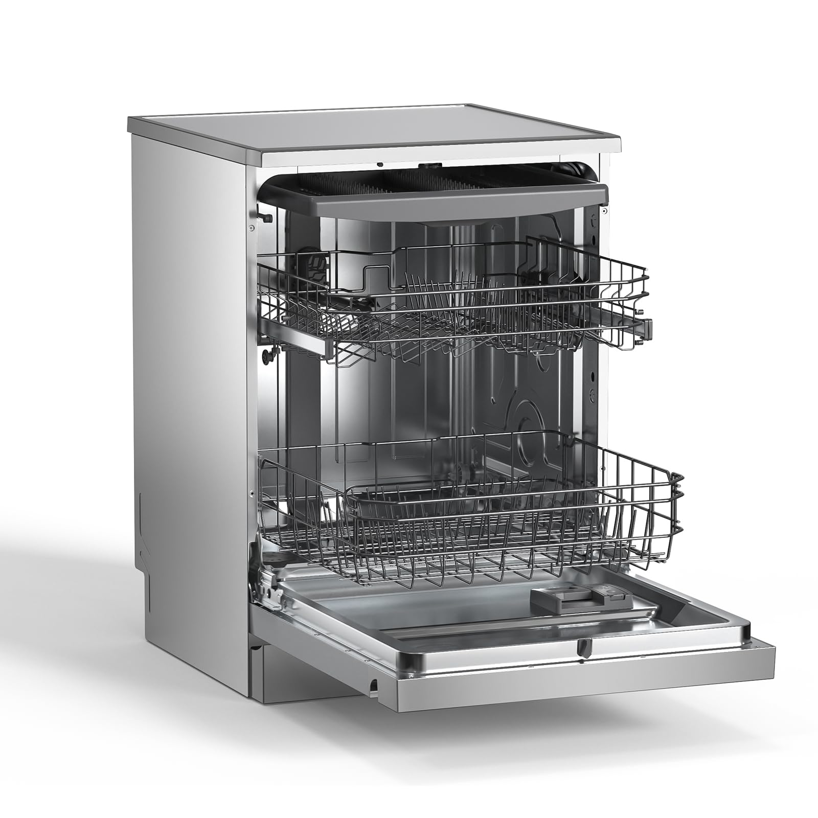 VOK Lavavajillas 60 cm 14 Cubiertos Inox – 3ª Bandeja, 8 Programas, 47 dB Silencioso, Apertura Automática, Aquastop, Cesta Ajustable – Eficiencia Energética C – Instalación Incluida