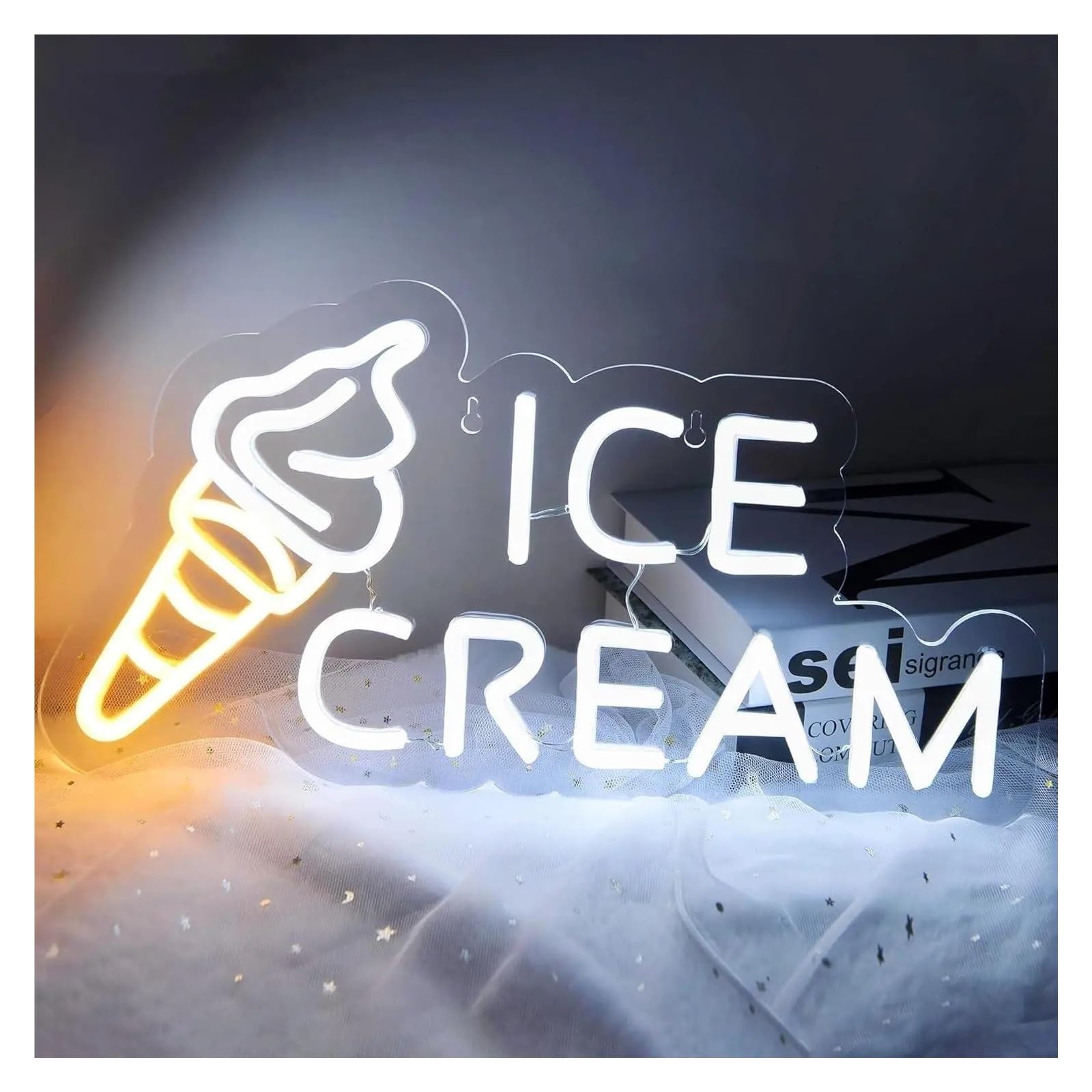 XENITE Hanging Art Neon Signs Ice Cream Neon Sign Vibrant Wall Art for Shops, Bars & Bedrooms LED Lighting 41x21cm