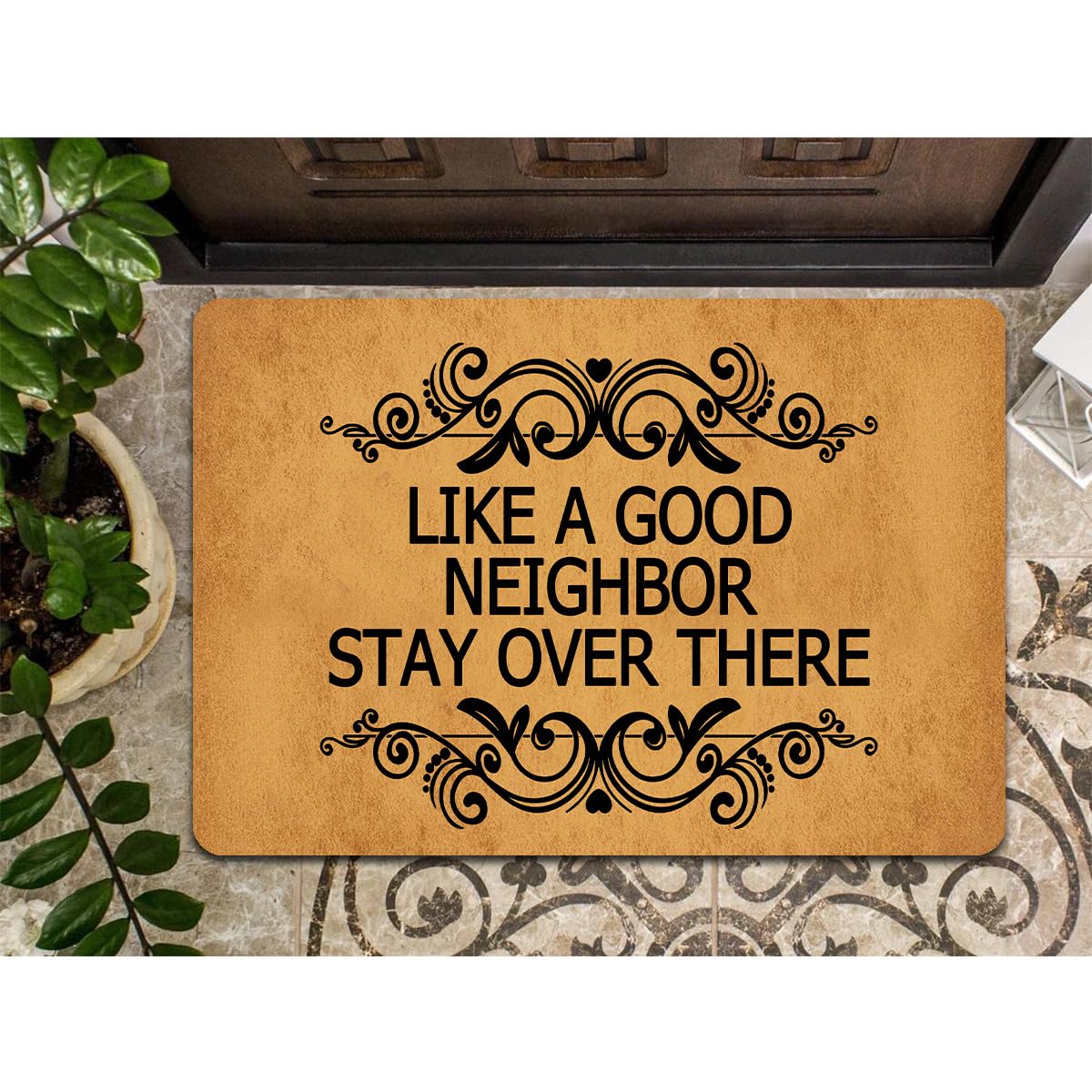 ZXQL Funny Welcome Doormat Like A Good Neighbor Stay Over There Doormats for Entrance Way Indoor Personalized Non Slip Rubber Mat for Front Door