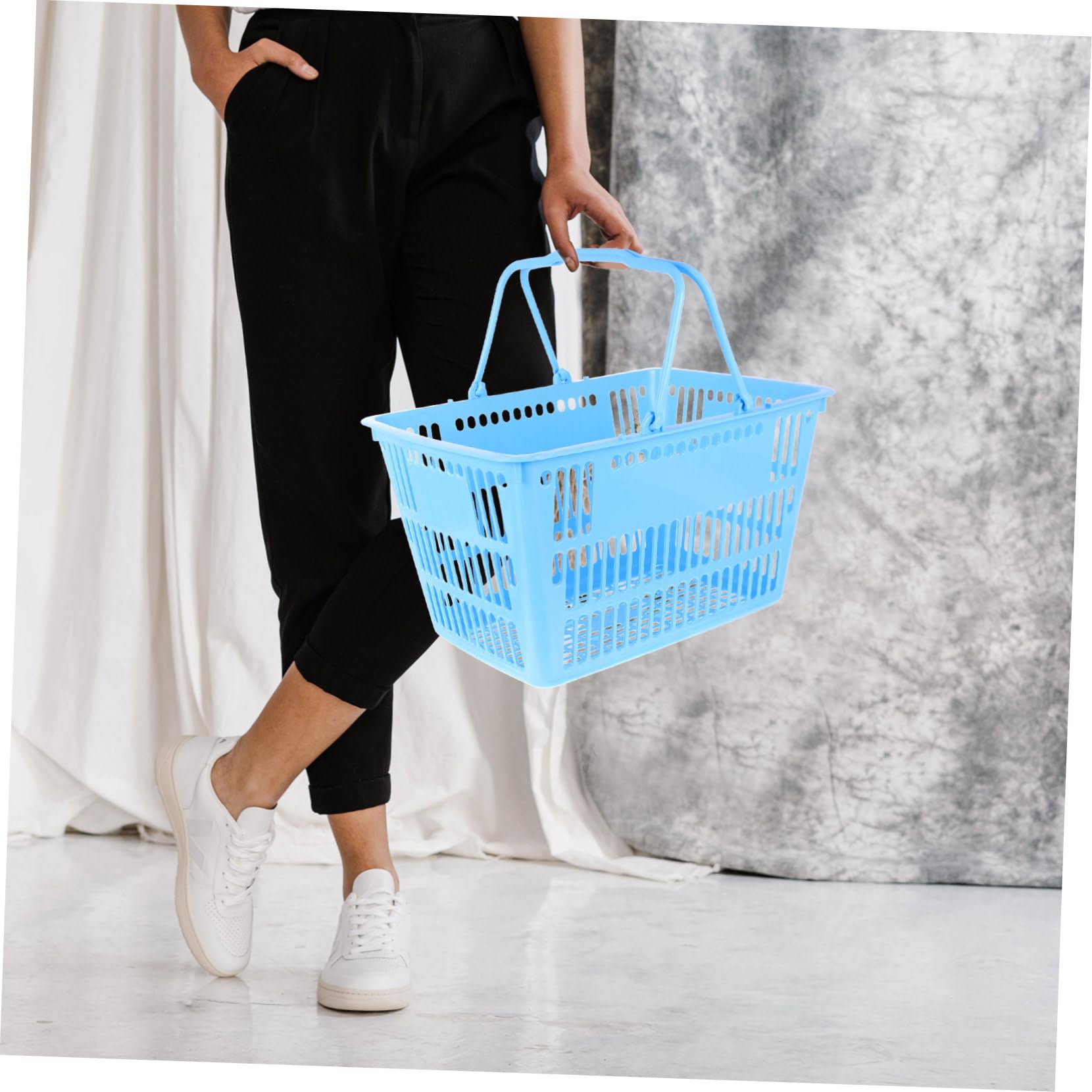 Outanaya Cesta de Almacenamiento de Plástico Resistente con Asas Portátiles para Organizar Artículos y Compras Hogar o Supermercado