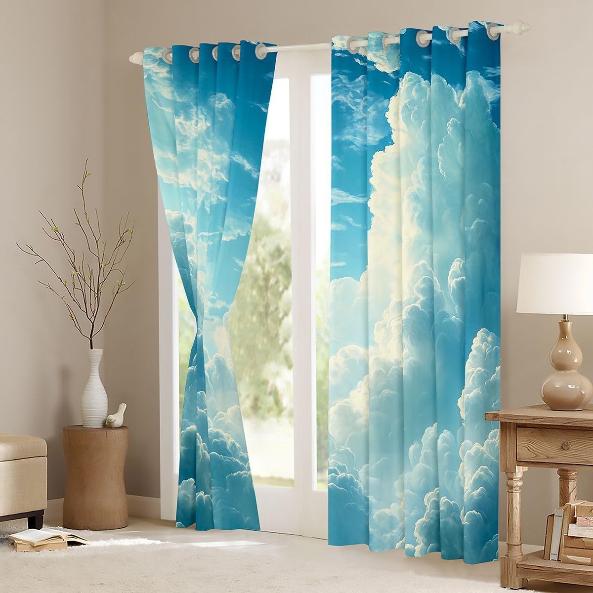 Homewish Rideau Occultant 117x183 cm Clouds,Rideau Bleu Sky,Rideaux Voilage Landscape Design,Voilage Fenetre Enfants Garçons Filles Bleu Sky et Blanc Cloud pour Chambre Salon