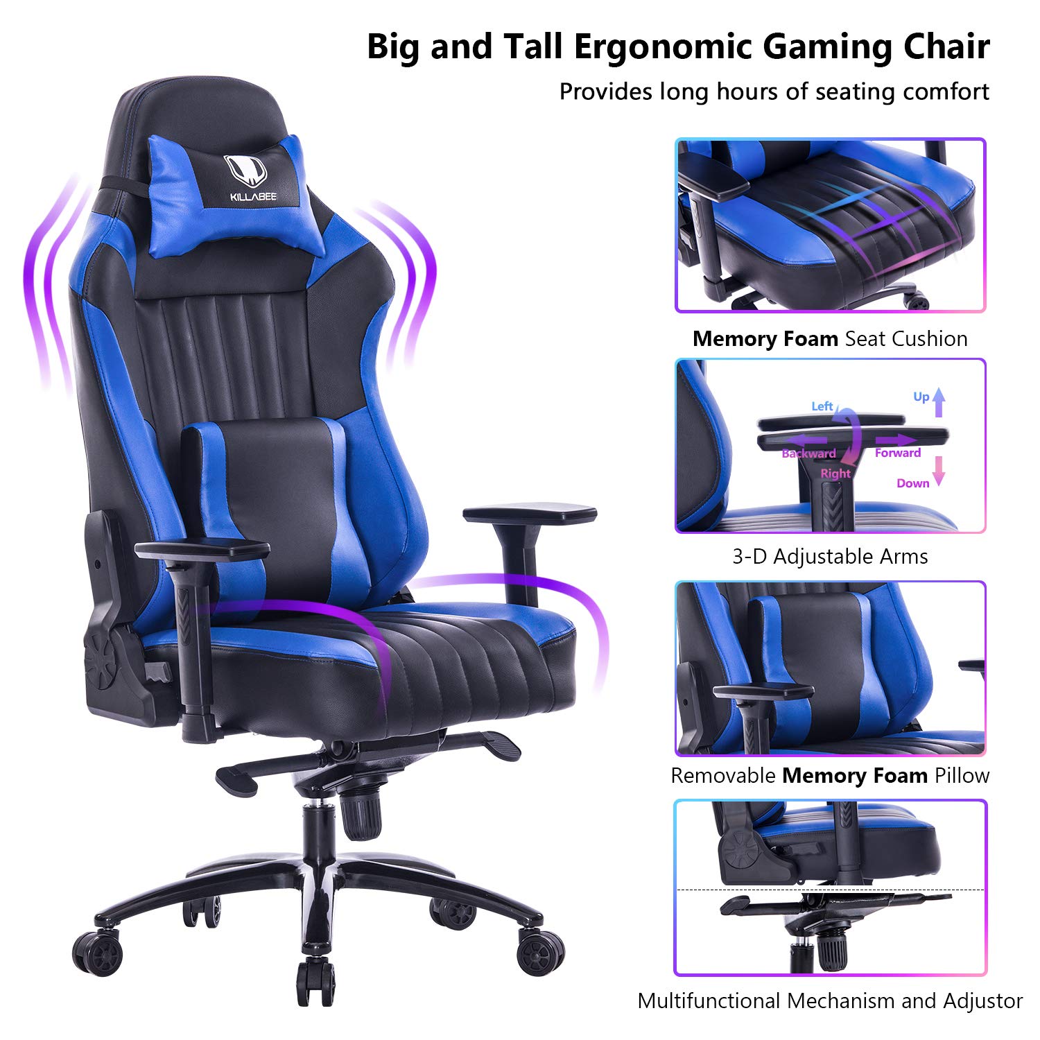 Buy KILLABEE Big and Tall 181kg Memory Foam Gaming ChairAdjustable