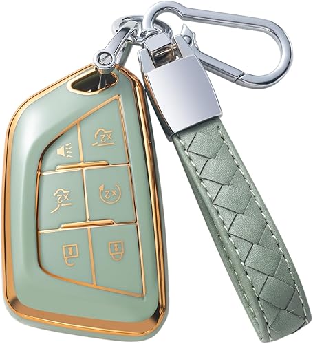 Miniatura 1 de Compatible con Cadillac - Funda para llavero con cordón de cuero, protección para llave de automóvil para Cadillac Escalade CTS SRX ATS CT6 SRX XT5