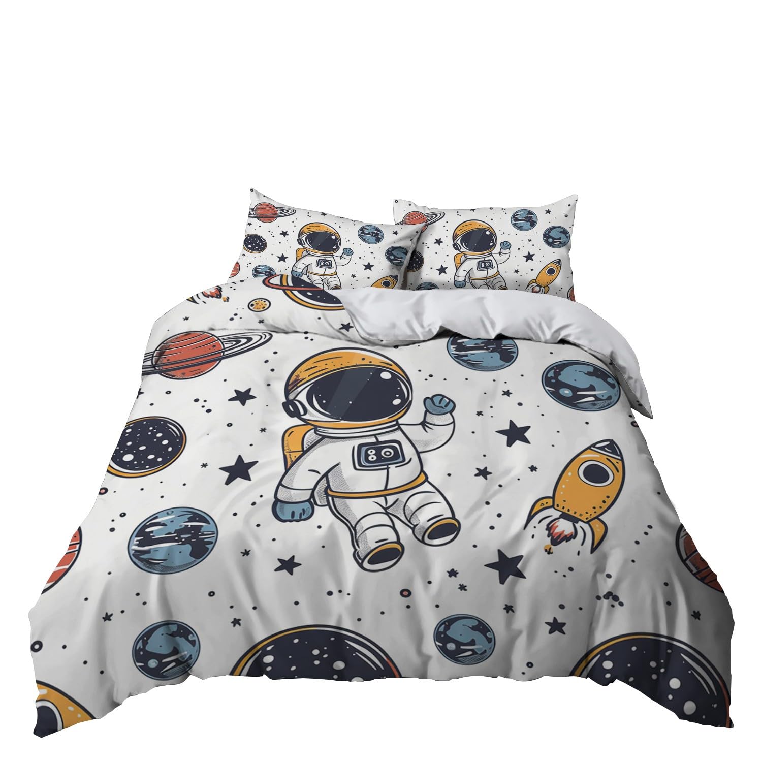 Funda Nordica Cama 90 de 3 Piezas del Planeta Astronauta Juego de Funda Nordica 150x200 cm Suave Transpirable y 2 x Fundas de Almohada para Ropa de Cama Infantil Niño Chico Niña
