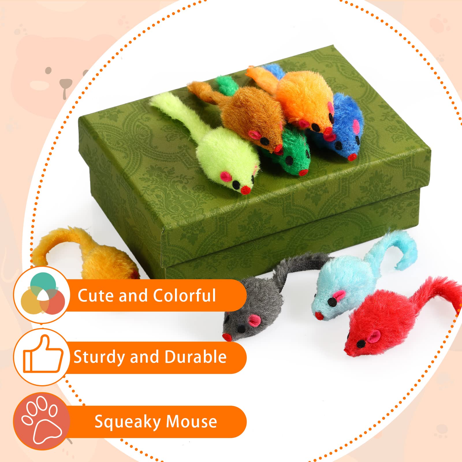 120 Pcs Rainbow Furry Cat Mouse Toys Interactive Rattle Cat Toy Mice Small Soft Rustle Sound Kitten Toys for Pets Cat Puppy Kittens Play, Assorted Colors 2