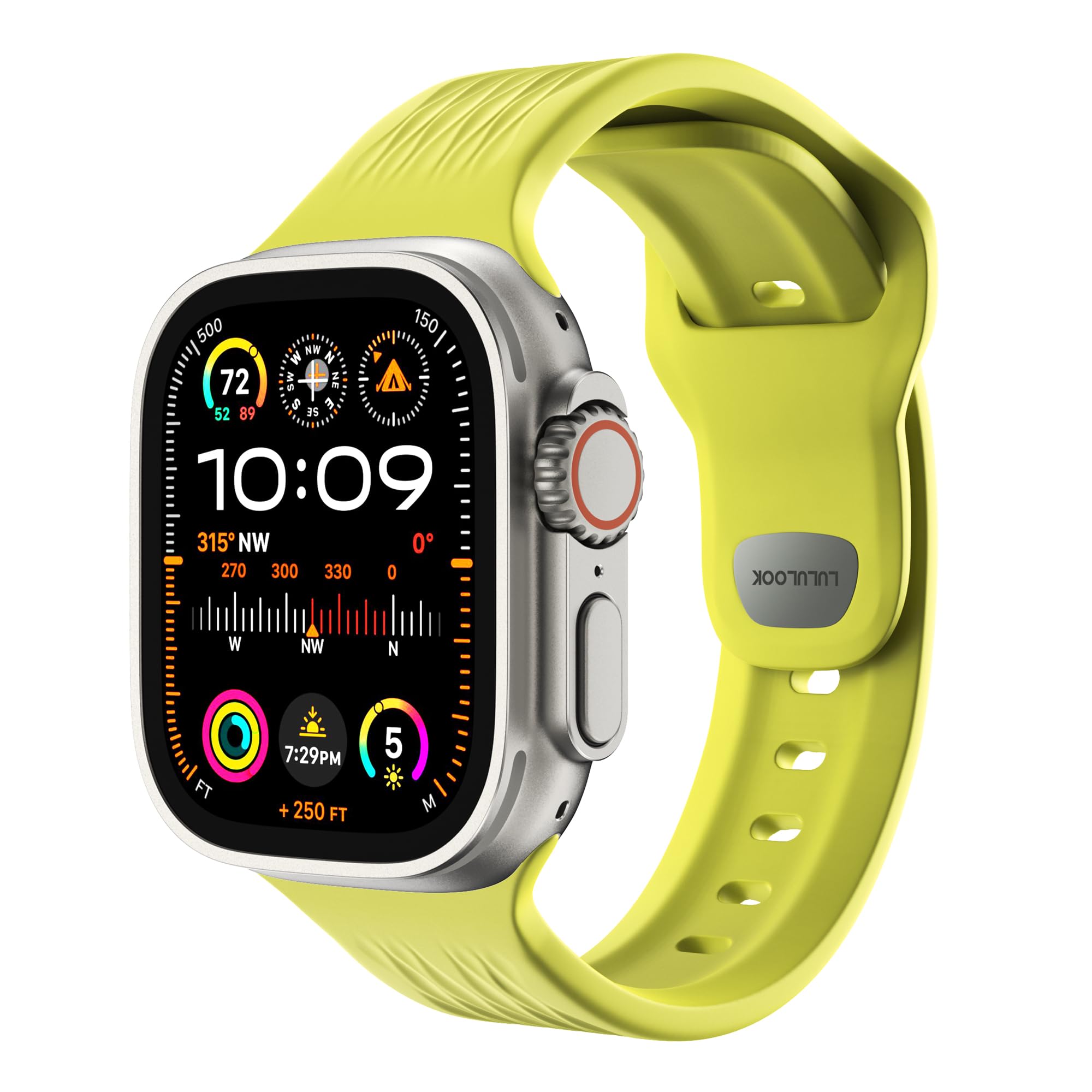 LULULOOK Cinturino in Elastomero Fluorescente per Apple Watch, [Connettori in Titanio] Morbido e Piacevole, Traspirante, Prezioso, Cinturino per Apple Watch 44 mm, Ultra, Serie 9 (49mm 45mm 44mm 42mm)