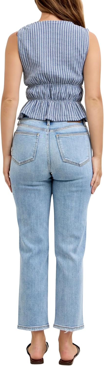 Judy Blue High Waist Classic Light Wash Ankle Straight Jeans, Inseam 28"