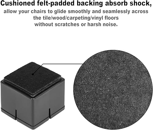 Miniatura 6 de Protectores cuadrados para patas de sillas de 1 18 a 1 38 pulgadas con almohadillas de fieltro transparentes (16 unidades)