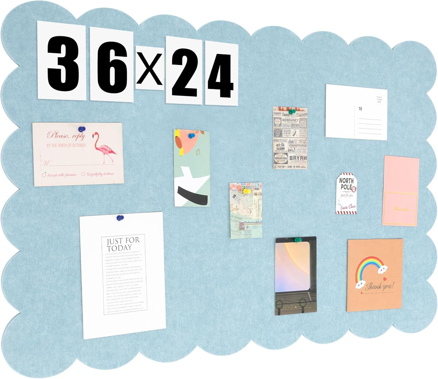 Scalloped Felt Bulletin Board Foldable Pin Cork Board Alternative for Wall Foldable Picture Vision Self Adhesive Bulletin Decorative(Blue,36 * 24 Inch) 36*24 Inch 36" x 24"