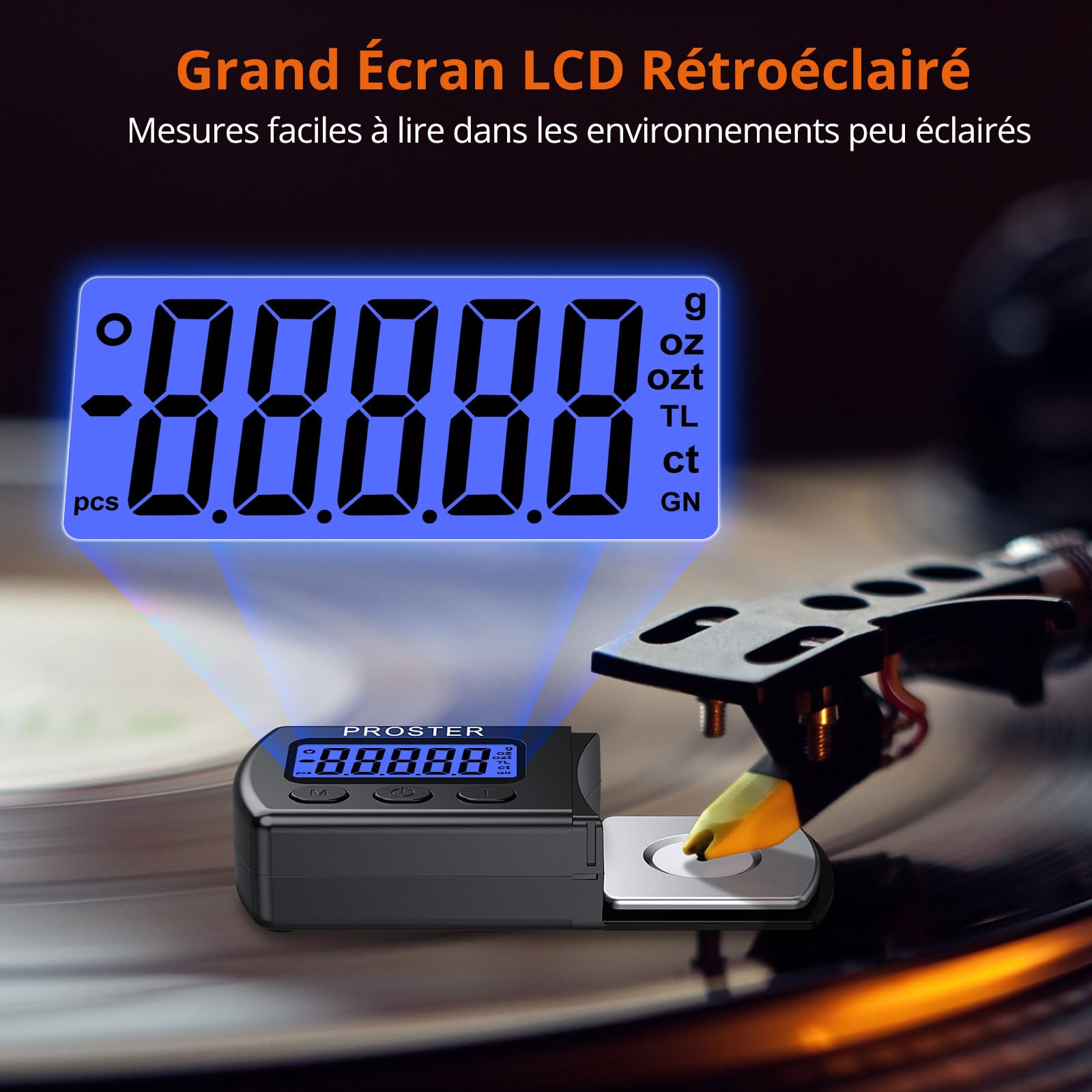 Proster Balance Numérique de Cellule Platine Vinyle – Jauge de Force du Bras de Lecture 0.01g Haute Précision avec Écran LCD Rétroéclairé – Accessoire Audiophile Portable