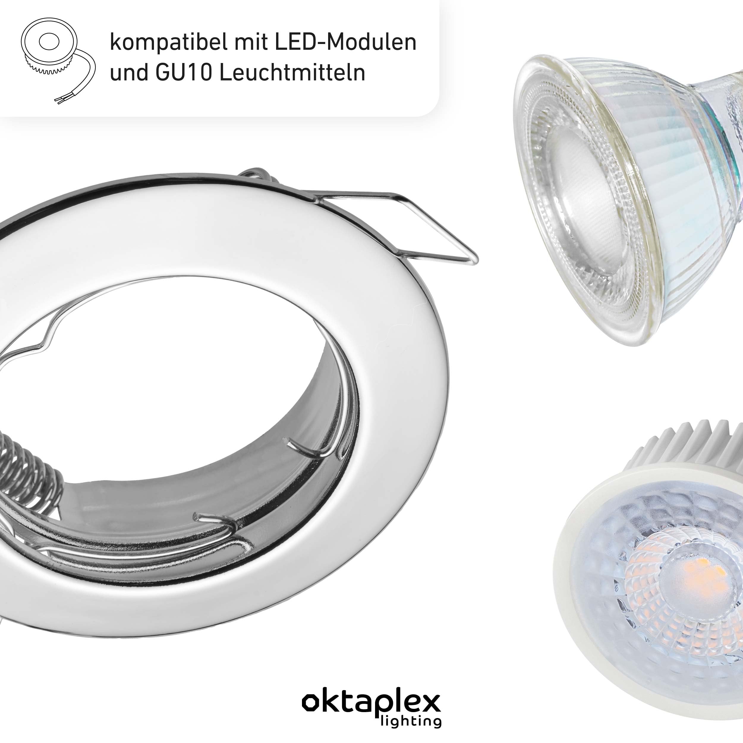 Oktaplex 9er Set Sedan Einbauspot 230V LED Spot 22mm Einbautiefe flach | Warmweiß 3000K, Lochmaß 60mm, 4,8W, 380lm, 110° Einbaustrahler Chrom rund