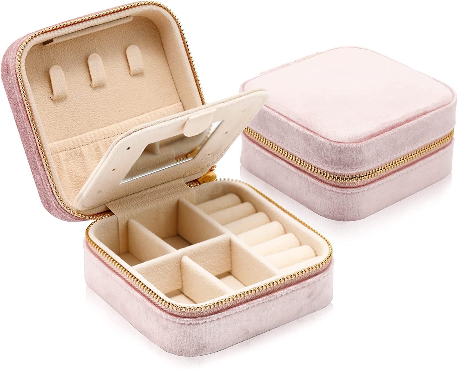 PHCOMRICHPHCOMRICH Small Jewelry Box Travel Jewelry Organizer Jewelry Gift Box Portable Display Storage Case with Mirror for Rings Earrings Necklace Bracelets Earrings (Pink)
