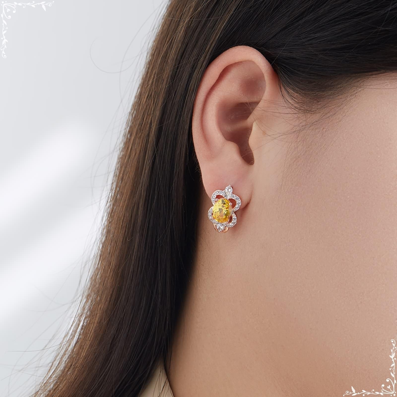 AMDXD Pendientes de mujer de oro rosa de 9 quilates Au375, "8" flores de aro con citrino amarillo, oro rosa de 9 quilates, pendientes de moissanita, sin níquel, joyas de oro real