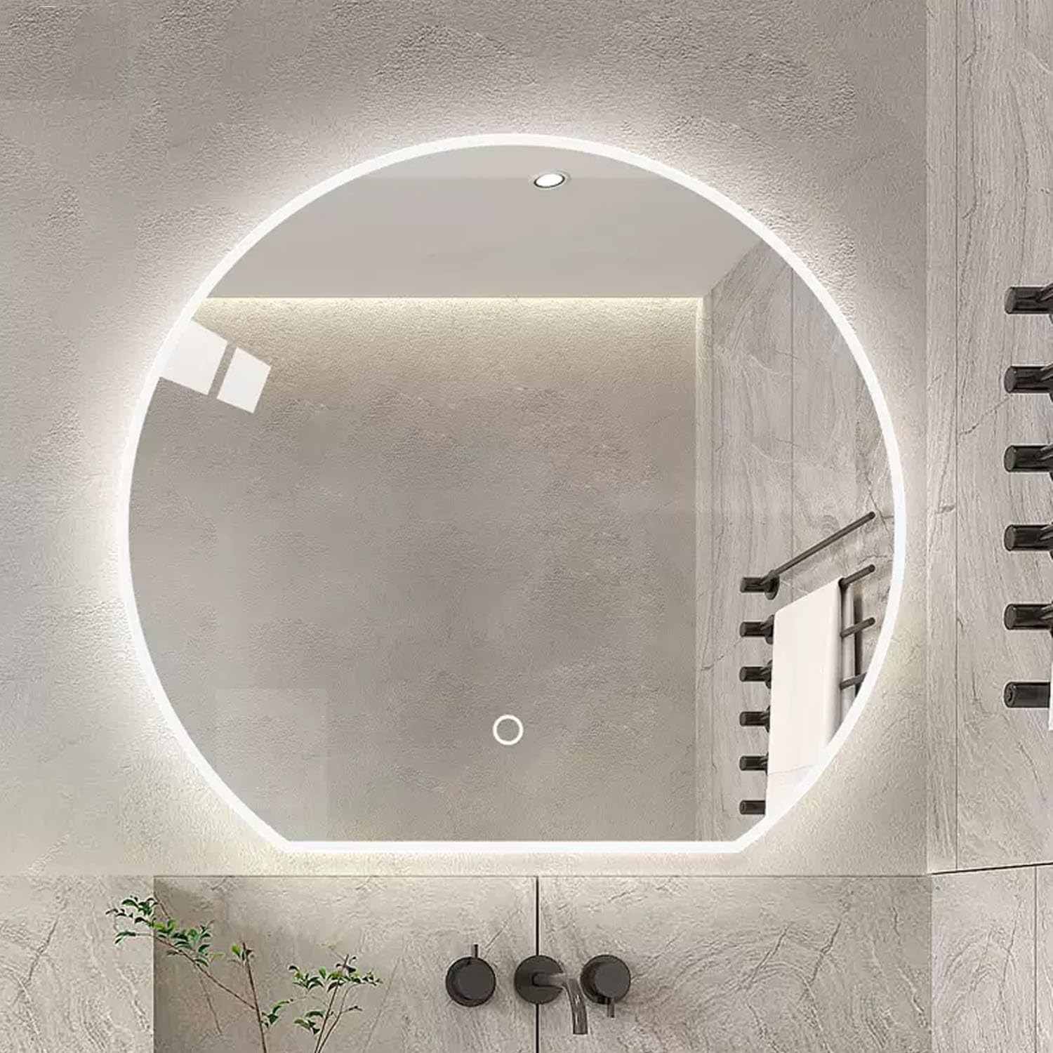 NURCIX 100CM LED Retroiluminado Espejo de Pared 90CM Antivaho Espejo de Baño con Luz 80CM Redondo Sin Marco Espejo Inteligente Decorativos Media Luna Espejo de Maquillaje con Interruptor Táctil (Colo