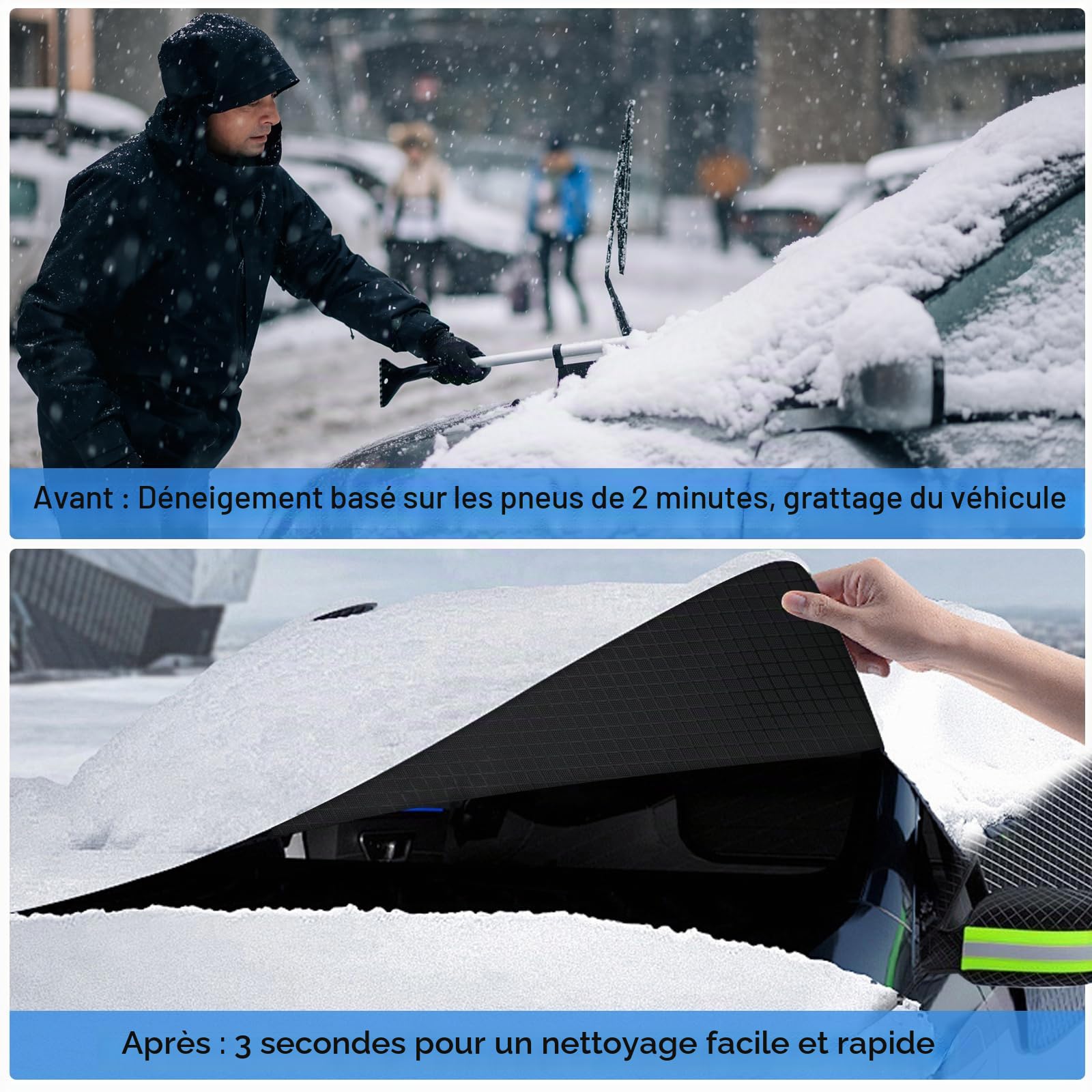 Protege Pare Brise Givre Universelle, Repliable Protection Pare Brise Hiver, Résistant Aux Rayures Pare Soleil Voiture pour Plupart des Véhicules Anti Givre, Glace, Pluie, UV (258*148*114cm)