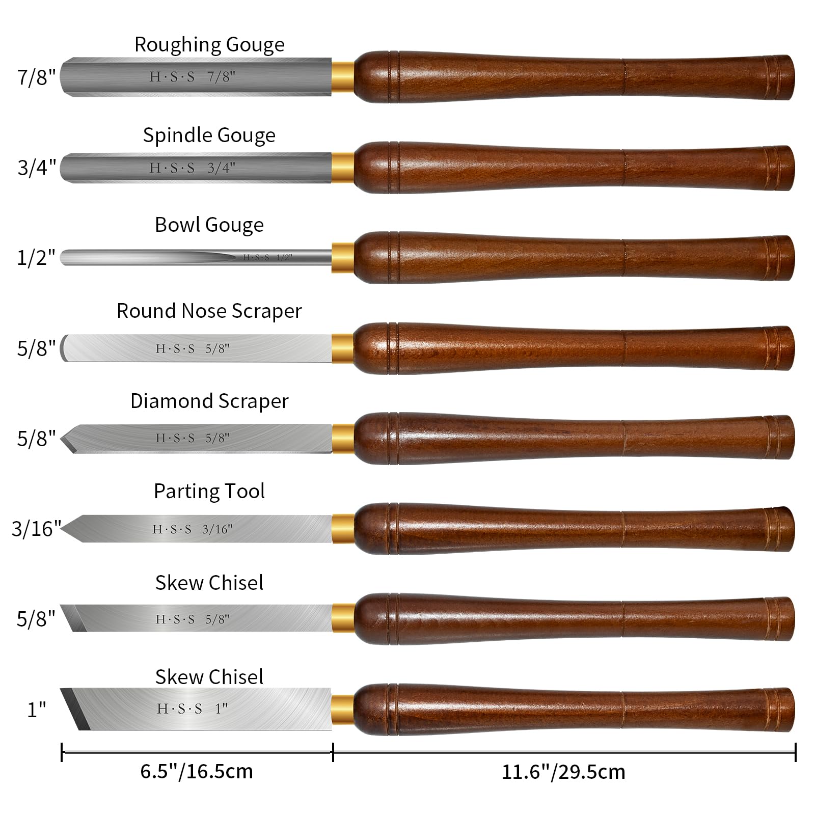 Outils de Tournage du Bois, 8 Pièces HSS Gouge d'Ébauche, Ciseau de Tour à Bois