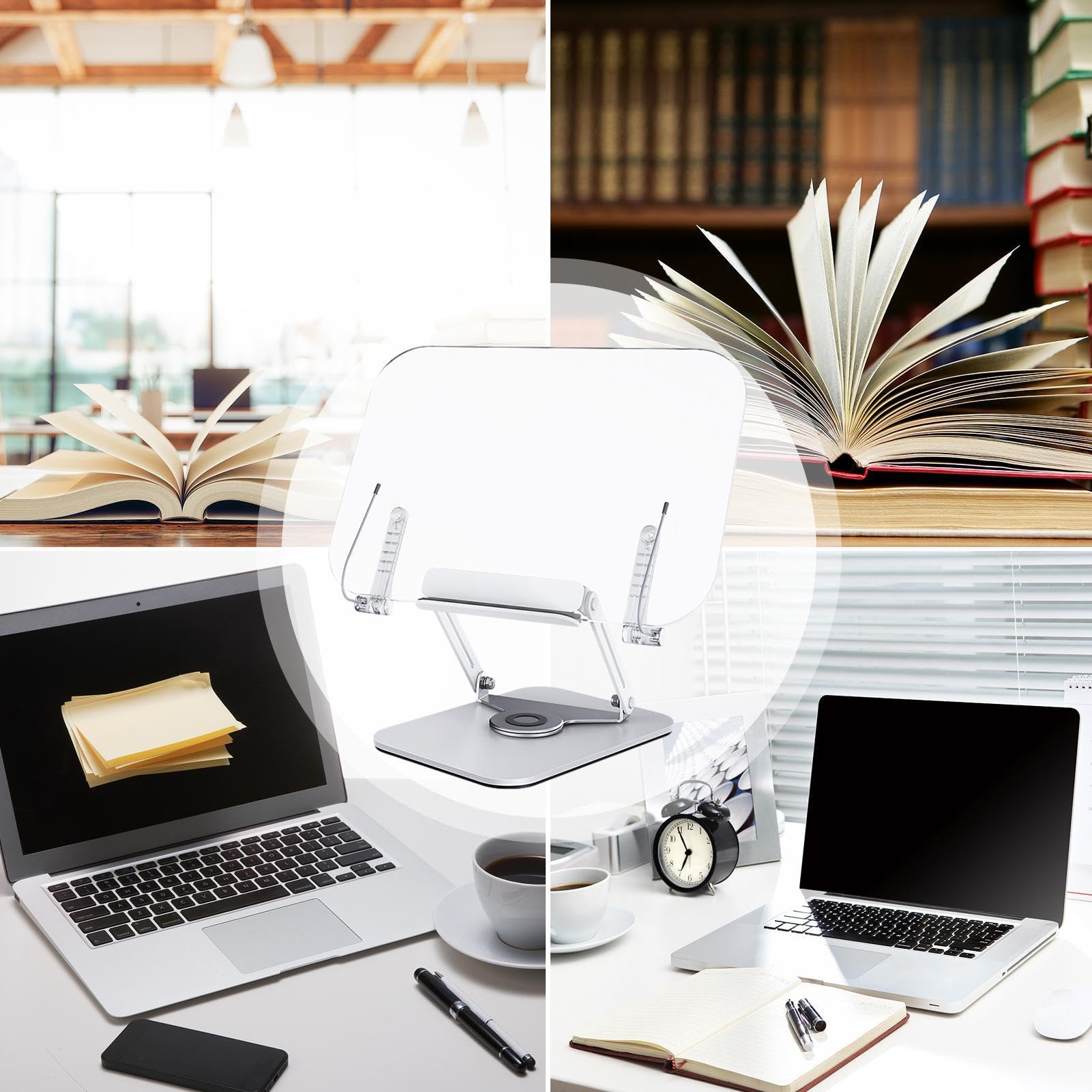 Espositore per libri in acrilico – 34,1 x 23,5 cm, formato pannello | supporto per libri in acrilico trasparente, dimensioni base 22,7 x 17 cm, supporto regolabile per libri di cucina con rotazio