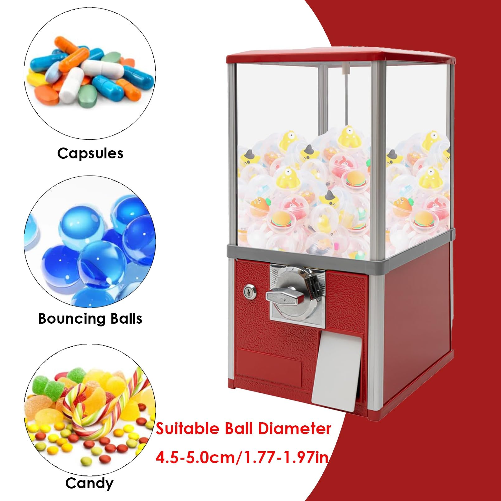 Distributore Automatico di Caramelle Macchina per Caramelle gommose con Serrature per Desktop Aule Feste e attività Commerciali (Color : Red)