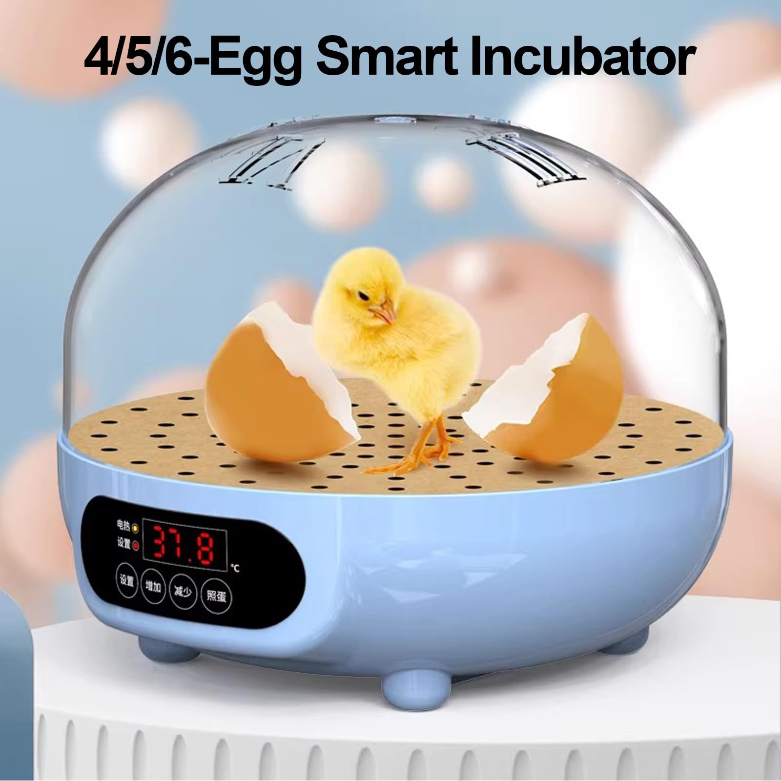 Mini Incubadora de Huevos con Volteo y Humedad Automáticos, Ovoscopio y Rellenado Automático de Agua; para Huevos de Gallina, Pato, Codorniz y Loro(6 Eggs)