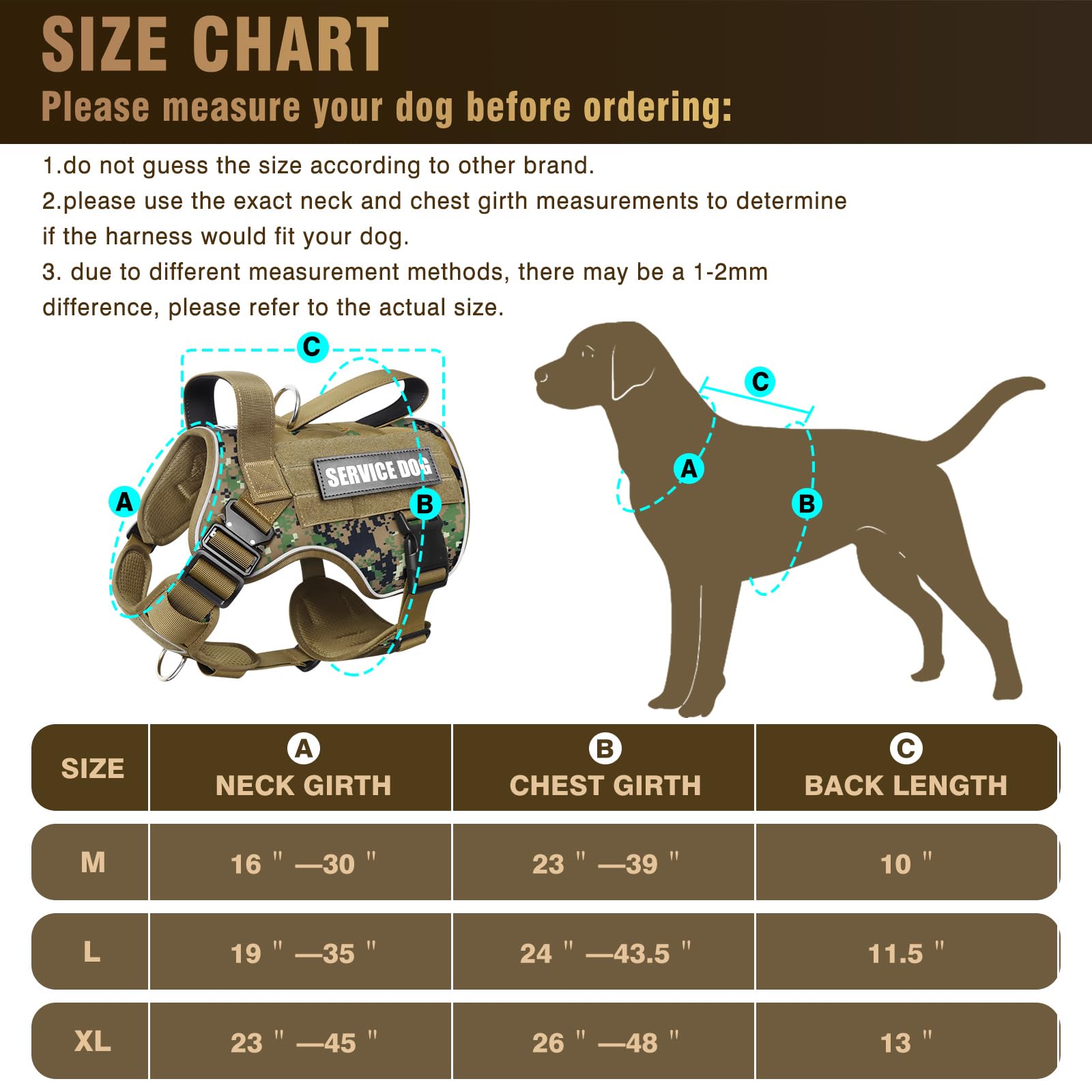 WINSEE Arnés táctico para Perros Grandes, Chaleco MOLLE de Trabajo de Servicio con 10 Parches para Mascotas, 2 Hebillas de Metal, arnés Resistente para Entrenamiento, Caza y Caminata
