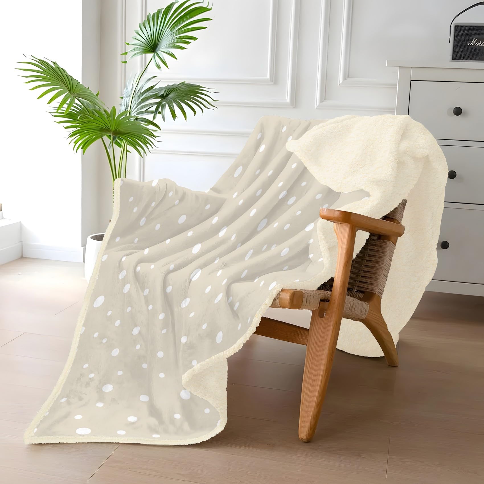 Weiße Punkte Fleecedecke 130x150 cm – Extra dick & kuschelweich, Abstract Patterns Flauschige Decke für Einzelbett, Sofa & Wohnzimmer, Überwurf