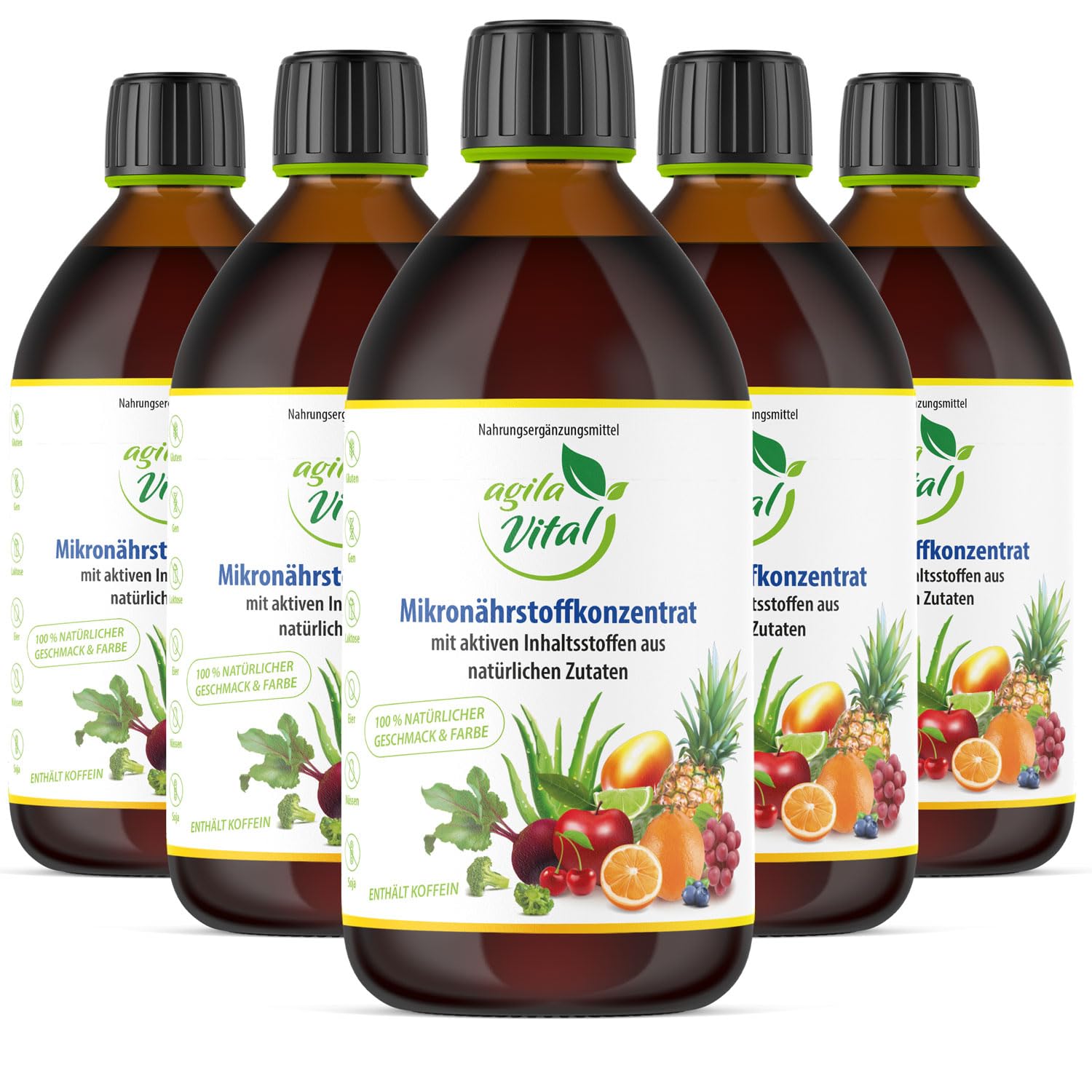Agila Vital | Concentrato di succhi di frutta e verdura per uomo e donna | 500 ml per bottiglia 5x