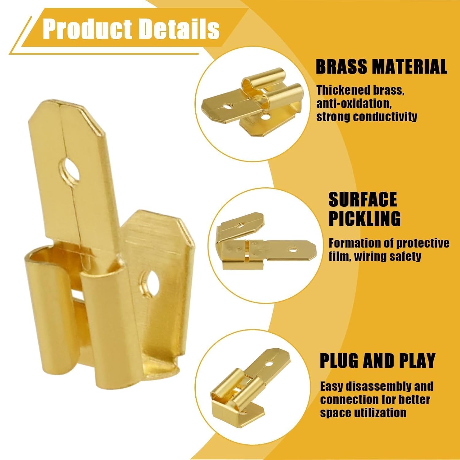 Aifeier ET 40pcs 3 Way Wire Adapter Connector, Dual Male to Single Female Brass Piggyback Spade Connector, Quick Disconnect Electrical Double Male to Female Adapter - Gold